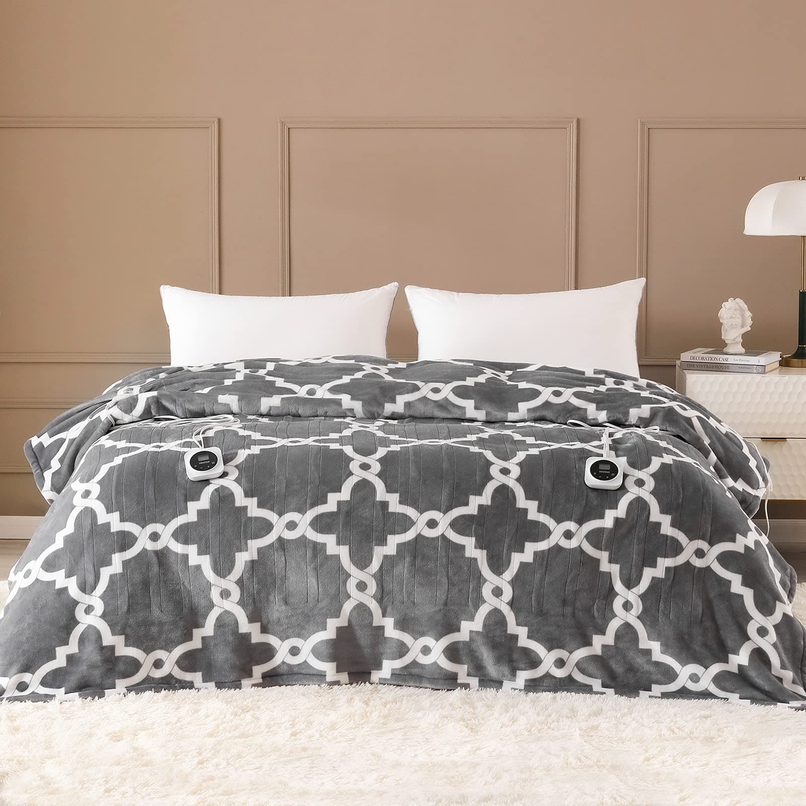 VENTIMI ZASTION Electric Blanket Queen Size 84"x90", Heated Blanket with Dual Controllers, 10 Heating Levels & 1-12 Hours Auto Off Fast Heating Blanket, ETL Certificated, Grey