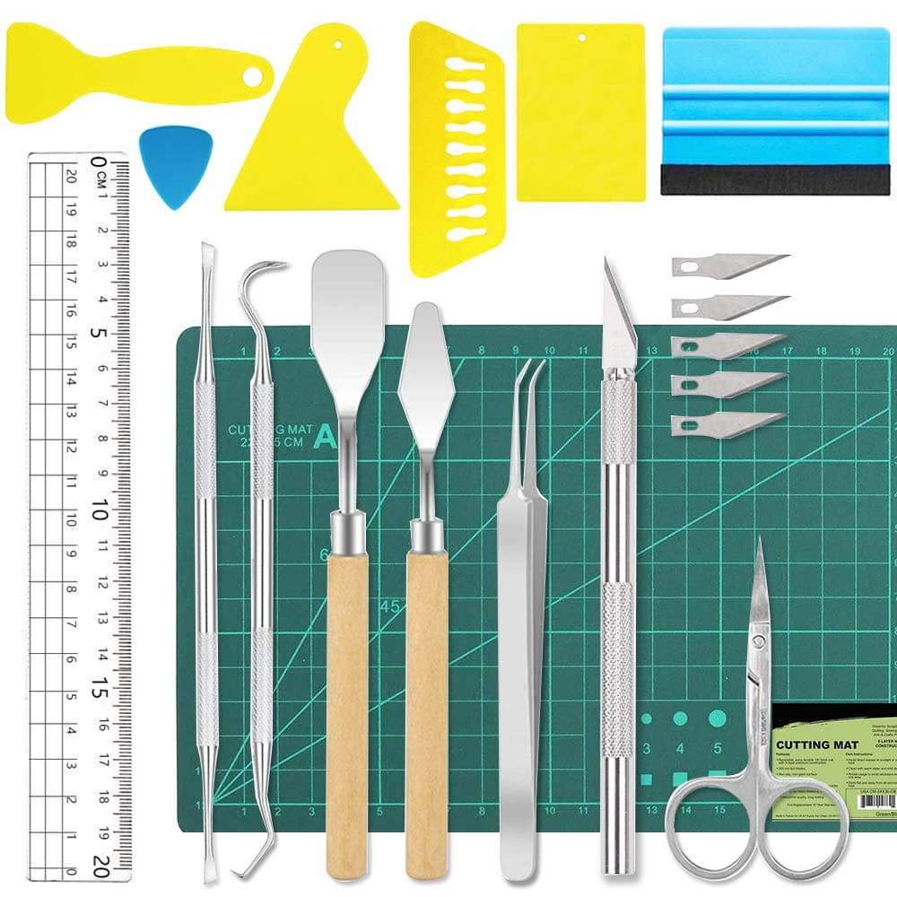 ImnBest 19 Pieces Vinyl Weeding Tools Stainless Steel Plotter Accessories HTV + 1 Piece A5 Cutting mat, DIY Craft Tool Set, Cameos, Lettering, Including Weeding Hooks, Tweezers, DIY Christmas Gift