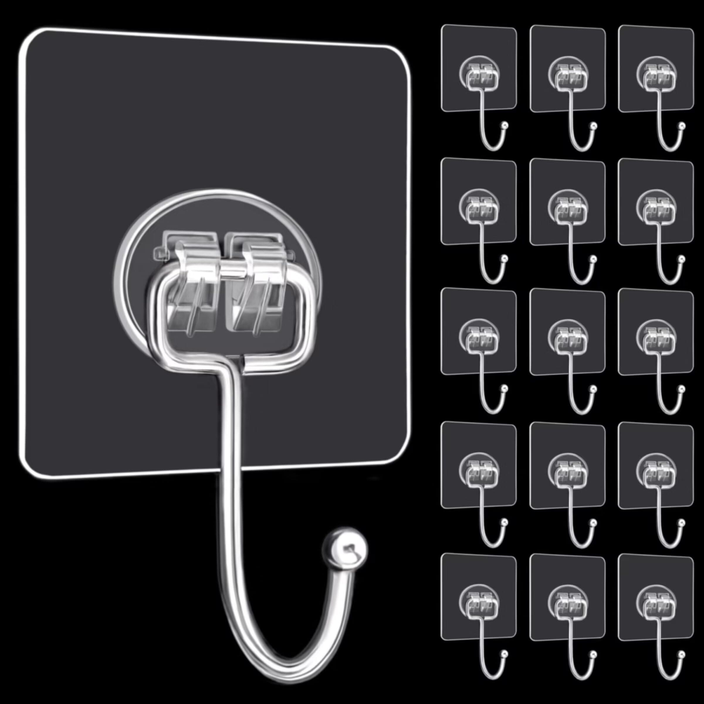 DKHDBD Large Adhesive Hooks, 16-Pack Hold 33lb(Max) Heavy Duty Sticky Hooks, Waterproof Transparent Hooks for Hanging, Self-Adhesive Traceless Clear Wall Hooks to Use for Keys Robe & Towel