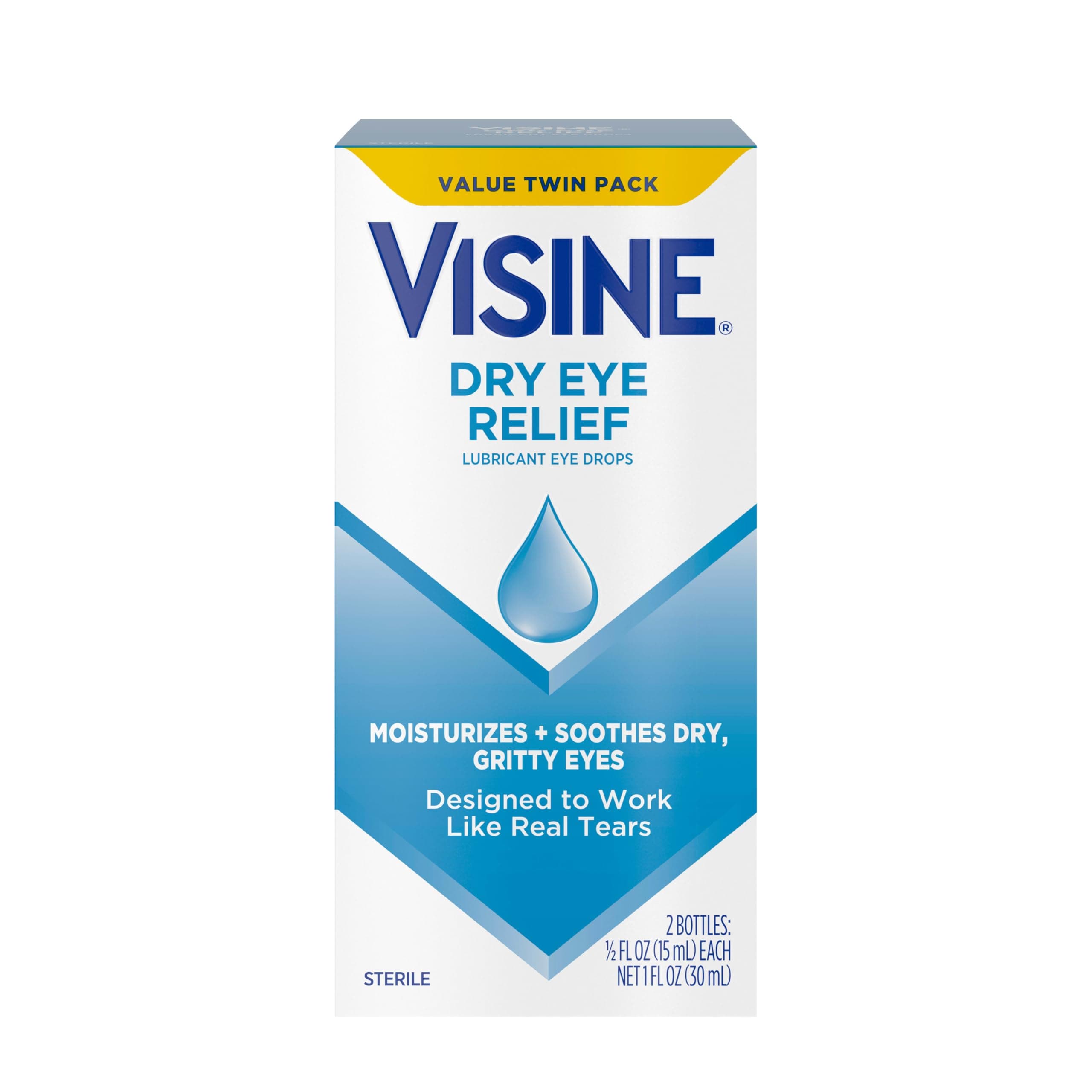Dry Eye Relief Lubricant Eye Drops to Moisturize and Soothe Irritated, Gritty and Dry Eyes, Designed to Work Like Real Tears, Polyethylene Glycol 400, Twin Pack, 2 x 0.5 fl. oz