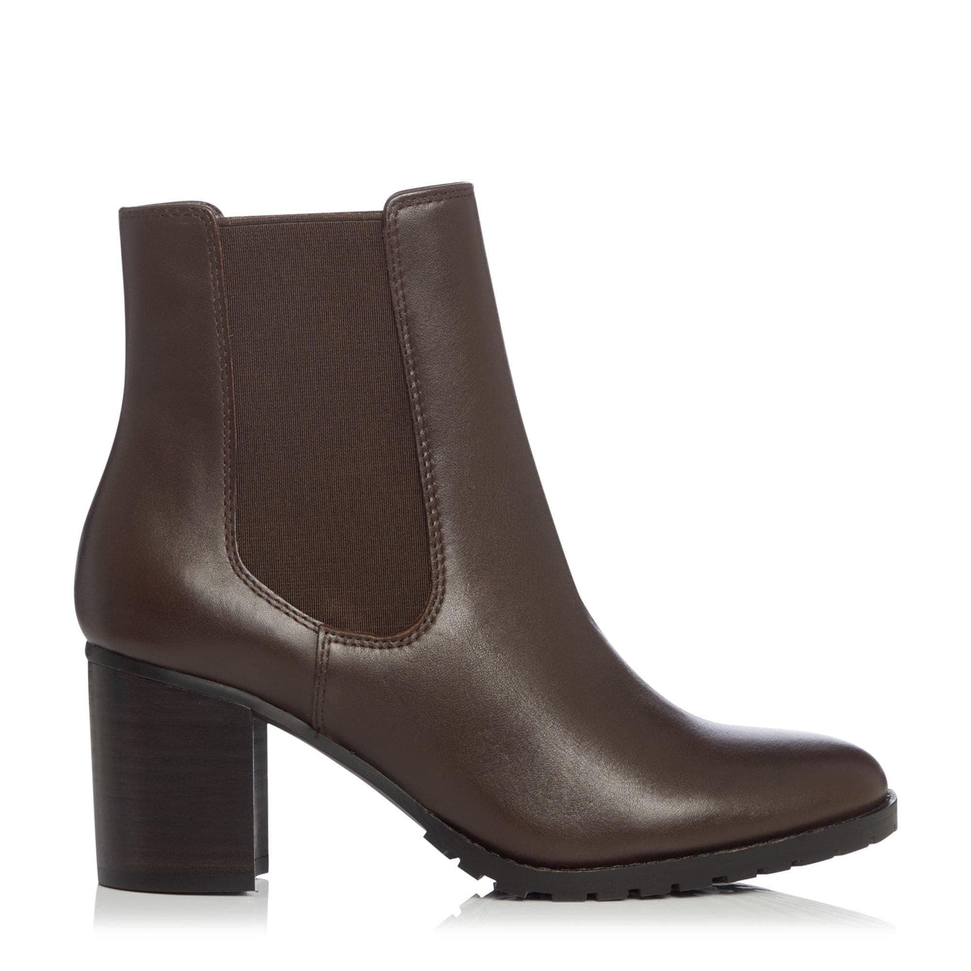 Dune Ladies Women's PARTNIA Cleated Block Heel Chelsea Boots Size UK 4 Brown Block Heel Chelsea Boots