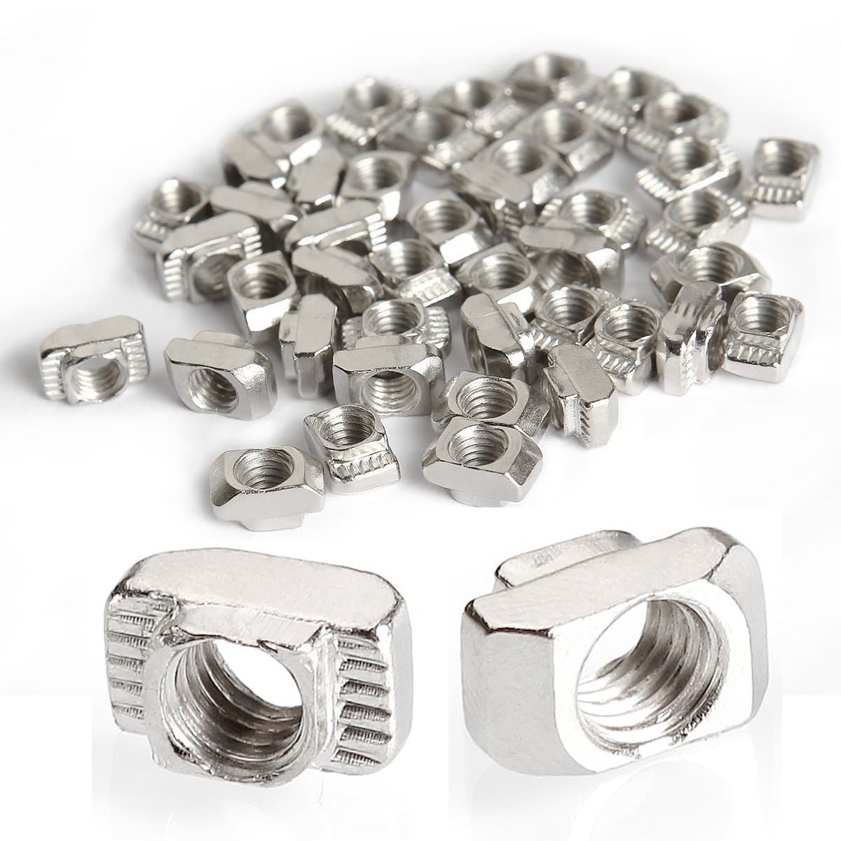 Eliseo M5 T Nut, 100 Pcs Drop in T Slot Nut for 2020 European Aluminum Extrusion, Carbon Steel Nickel-Plated Post Assembly Sliding T Nut 6mm Slot Aluminum Profile Accessories