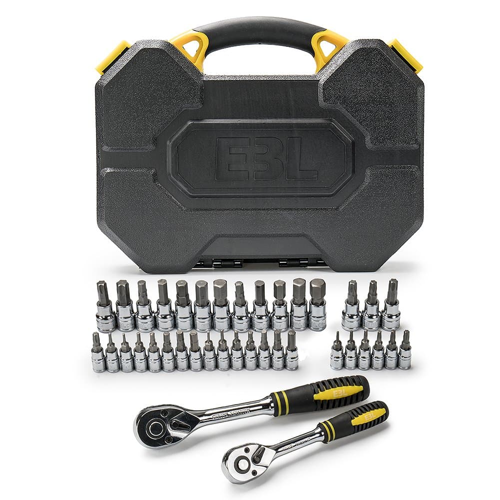 E3L 39-pc Bit Socket Set Metric/SAE Hex Bits and Torx Standard Bits, S2 Steel Bits/Chrome Vanadium Steel Sockets with 1/4 and 3/8 Drive Ratchet Wrenches