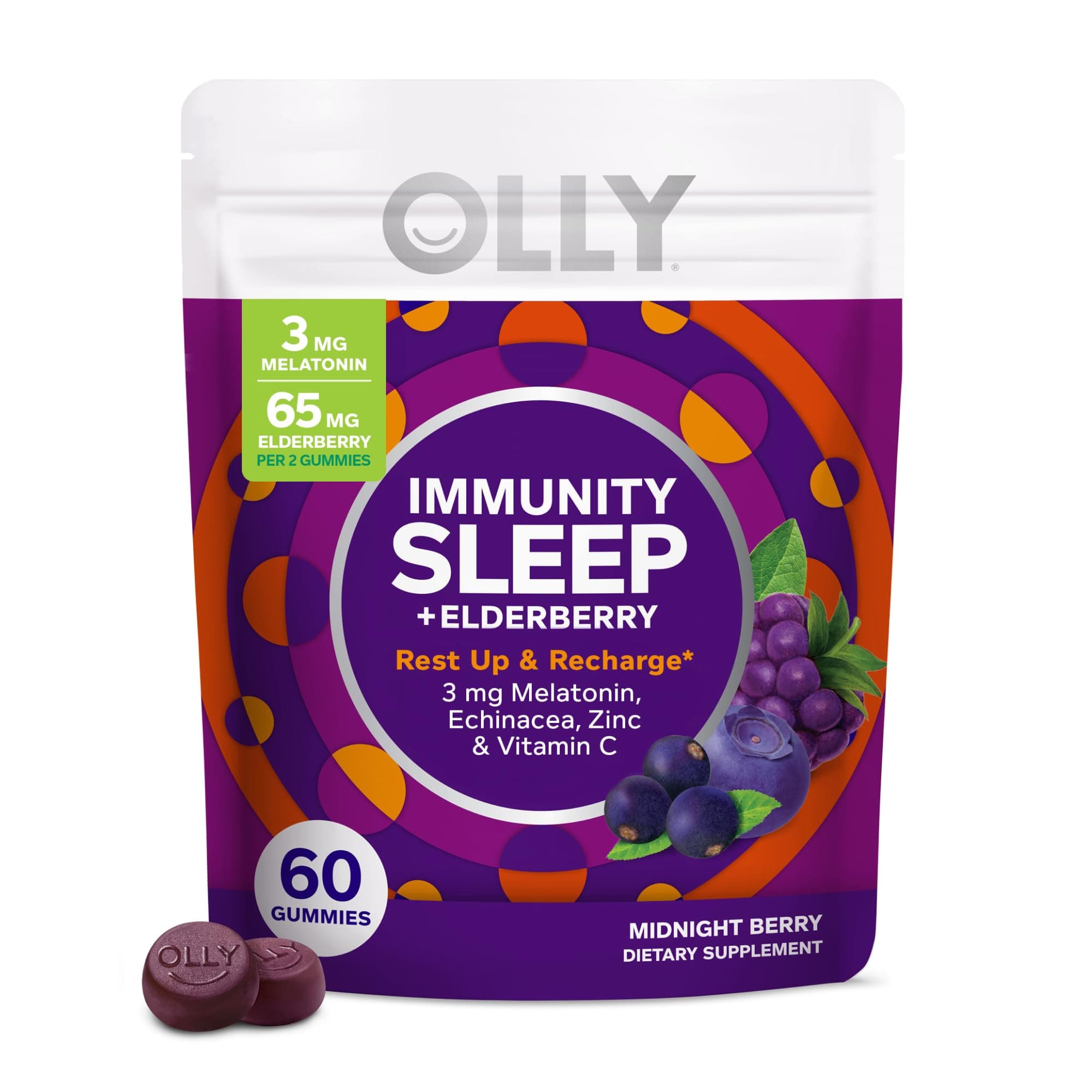 Immunity Sleep Gummy, Immune and Sleep Support, 3mg Melatonin, Echinacea, Zinc, Vitamin C, Chewable Supplement, Berry - 60 Count
