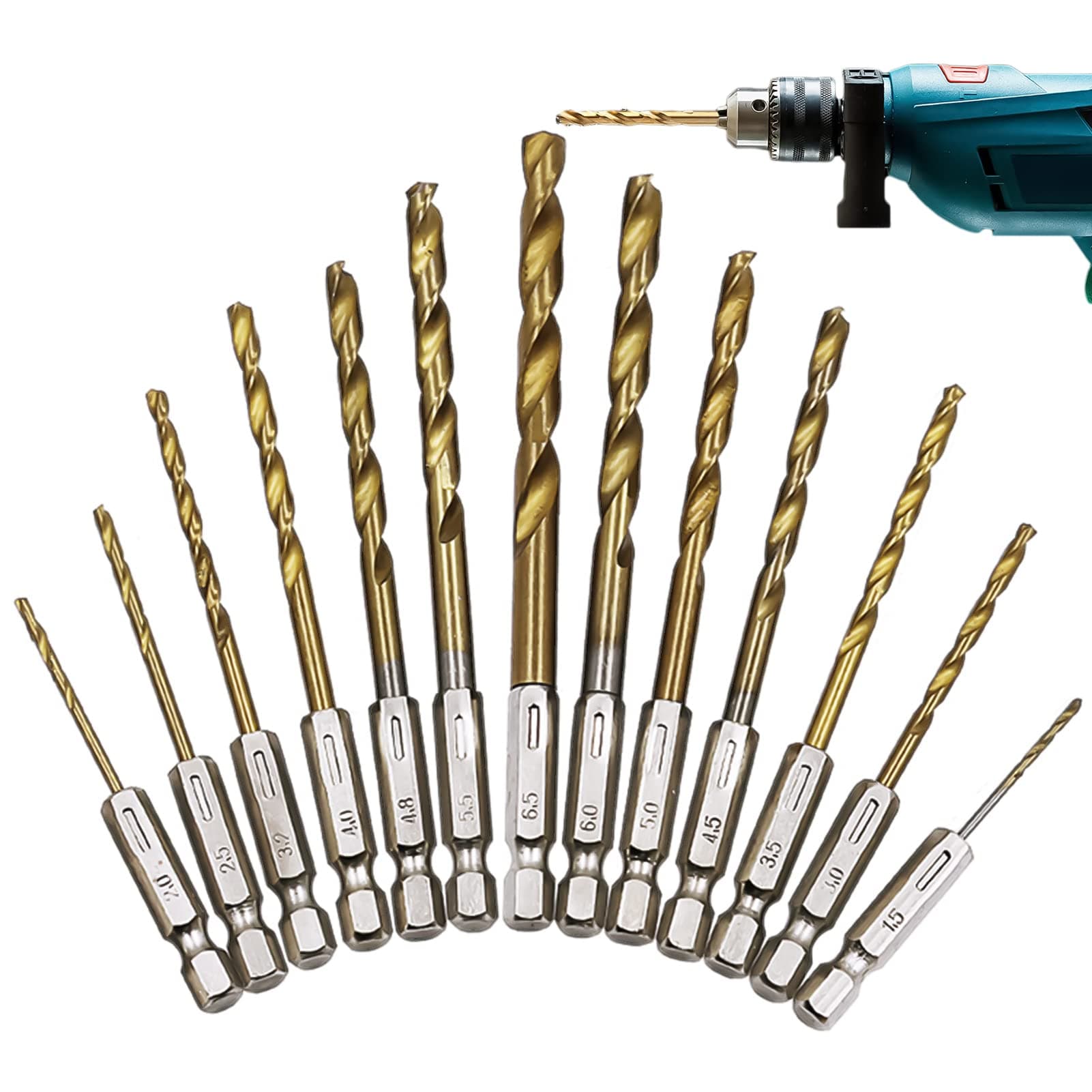 Hex Shank Drill Bits, HSS High Speed Steel Twist Drill Bit Set for Wood Metal Hole Cutter Core Drilling Tool Power Tools Accessories
