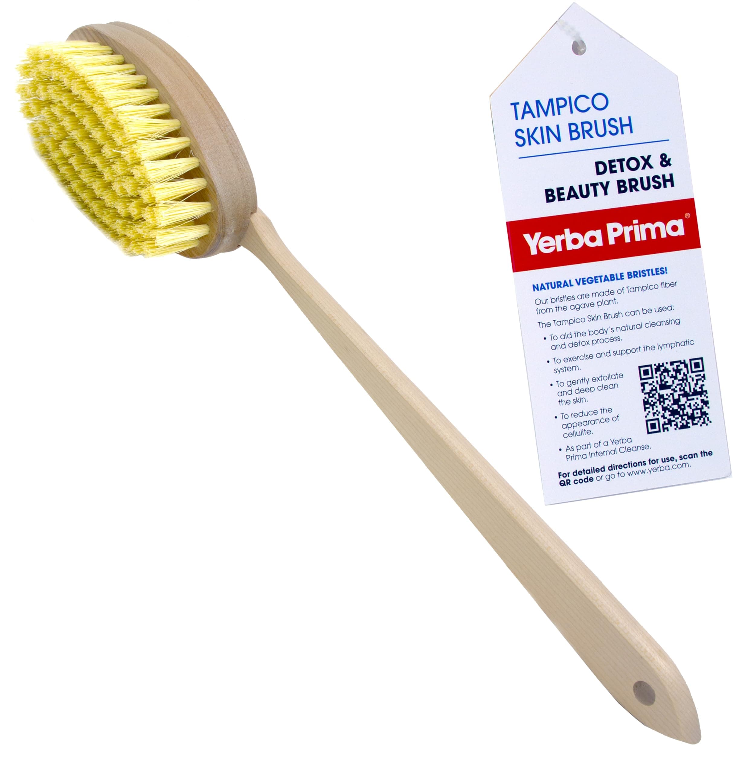 Yerba Prima Tampico Skin Brush for Exfoliation, Dry Brushing, and Blood Circulation with Natural Fiber Bristles and an All-Natural Maple Wood Handle - 1 Brush
