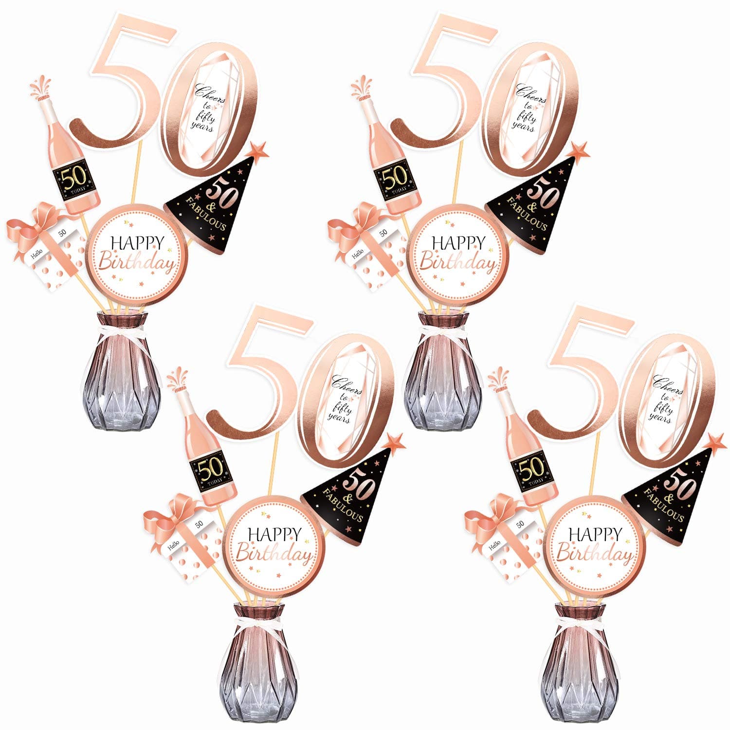 Qpout Rose Gold 50th Birthday Centerpiece Sticks-50th Birthday Table Toppers -Birthday Party Decorations Accessories- Fabulous 50 Bday Party- Cheers to fifty Years Birthday Party Favour Table Supplies