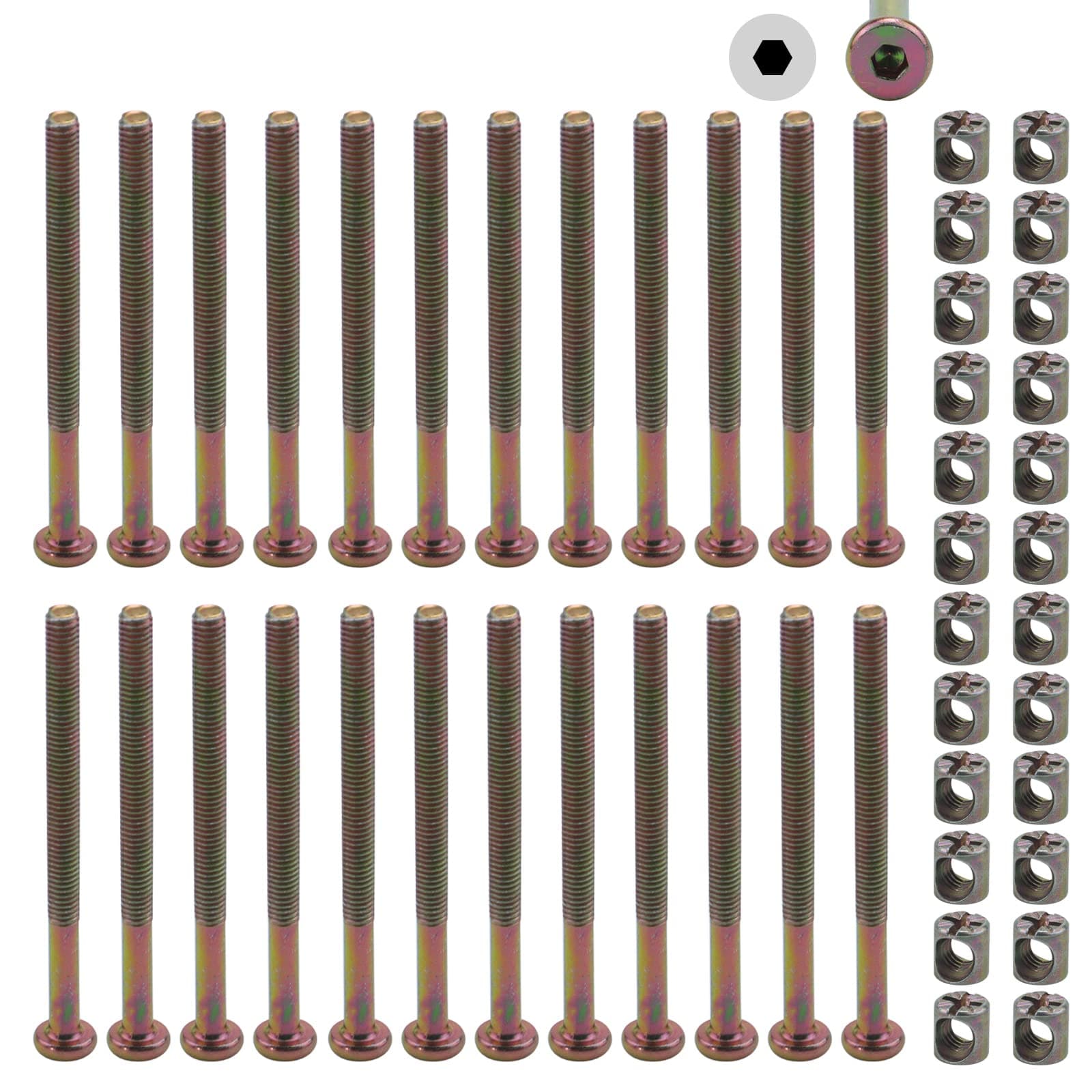 Antrader Heavy Duty Nut & Bolt Assortment Kit, 24-Pack Screw Bolt Nut Set Furniture Cot Bed Hex Drive Socket Cap Bolt Screws Allen Head with Barrel Nut Metric M6 x 80mm Zinc Plated