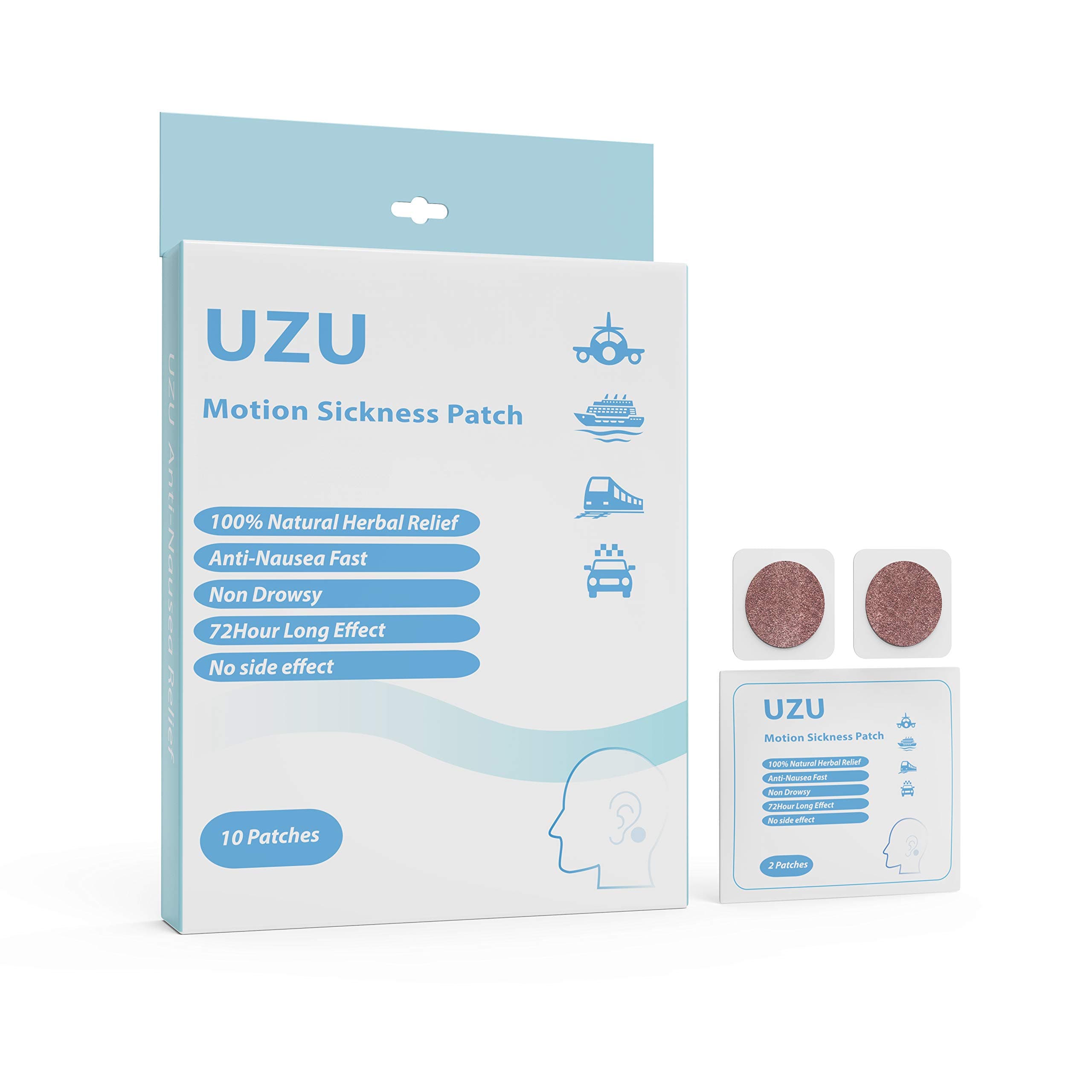 10 Count - Motion Sickness Nausea Relief Patch, Natural Herbal Cruise, Car, and Airplane Formula Ideal for Kids, Adults (10 Pcs)