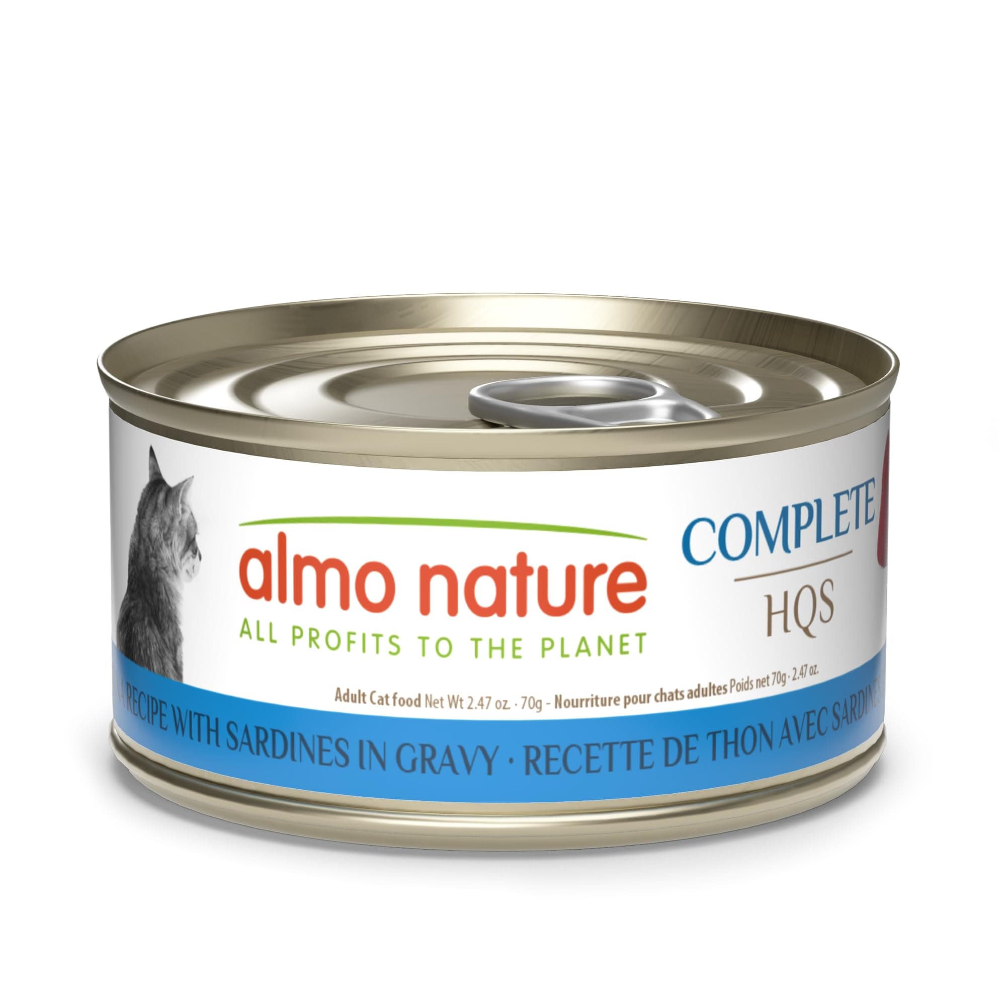 almo nature HQS Complete CAT Wet Cat Food Tuna Recipe with Sardines in Gravy - Grain-Free Cat Food Canned, 2.47 oz (Pack of 12)