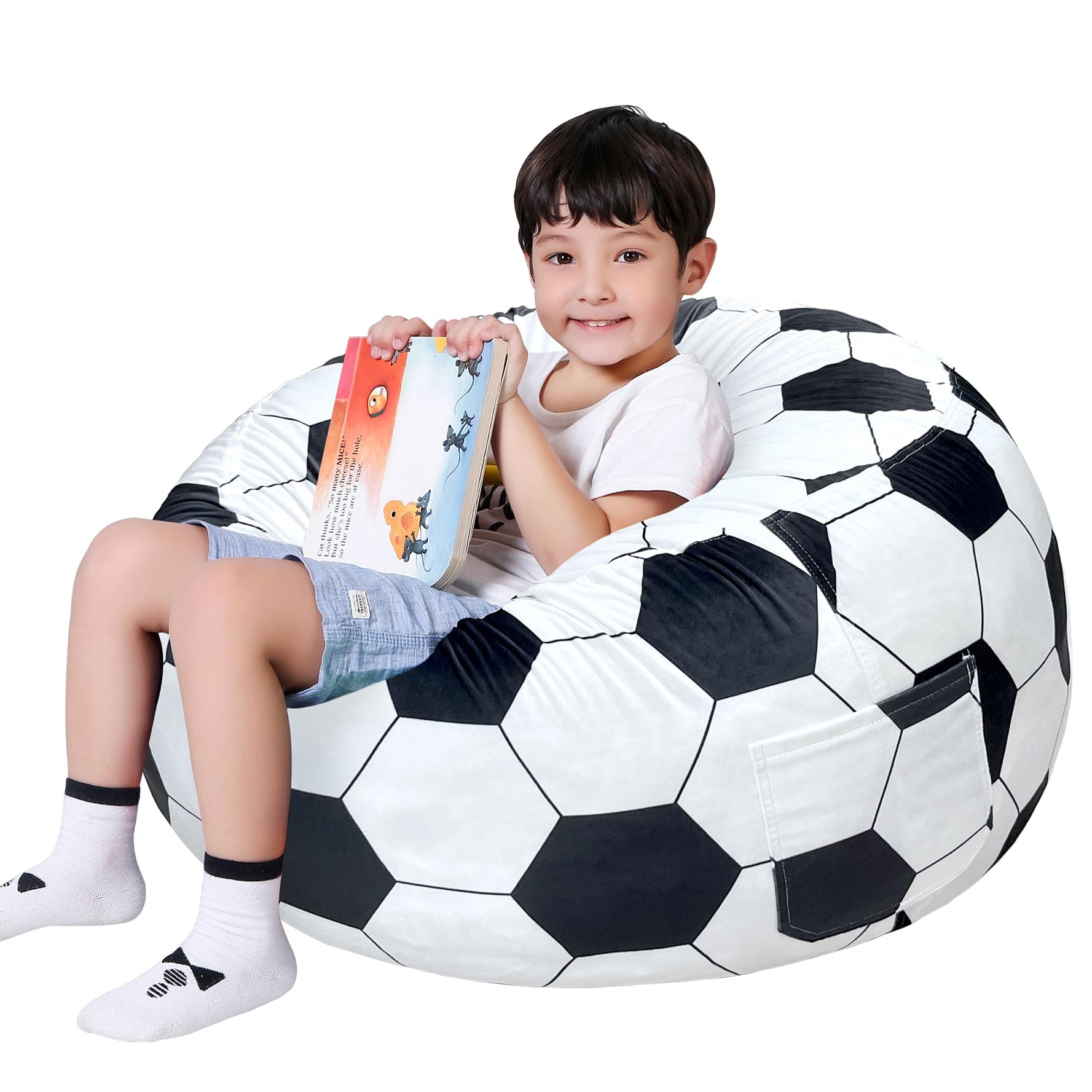 – Lukeight Soccer Stuffed Animals Storage Bean Bag Chair Cover - Premium Velvet Organizer with YKK Zipper Holds 60+ Plush Toys, Washable Kids Room Decor (No Filling, Large)