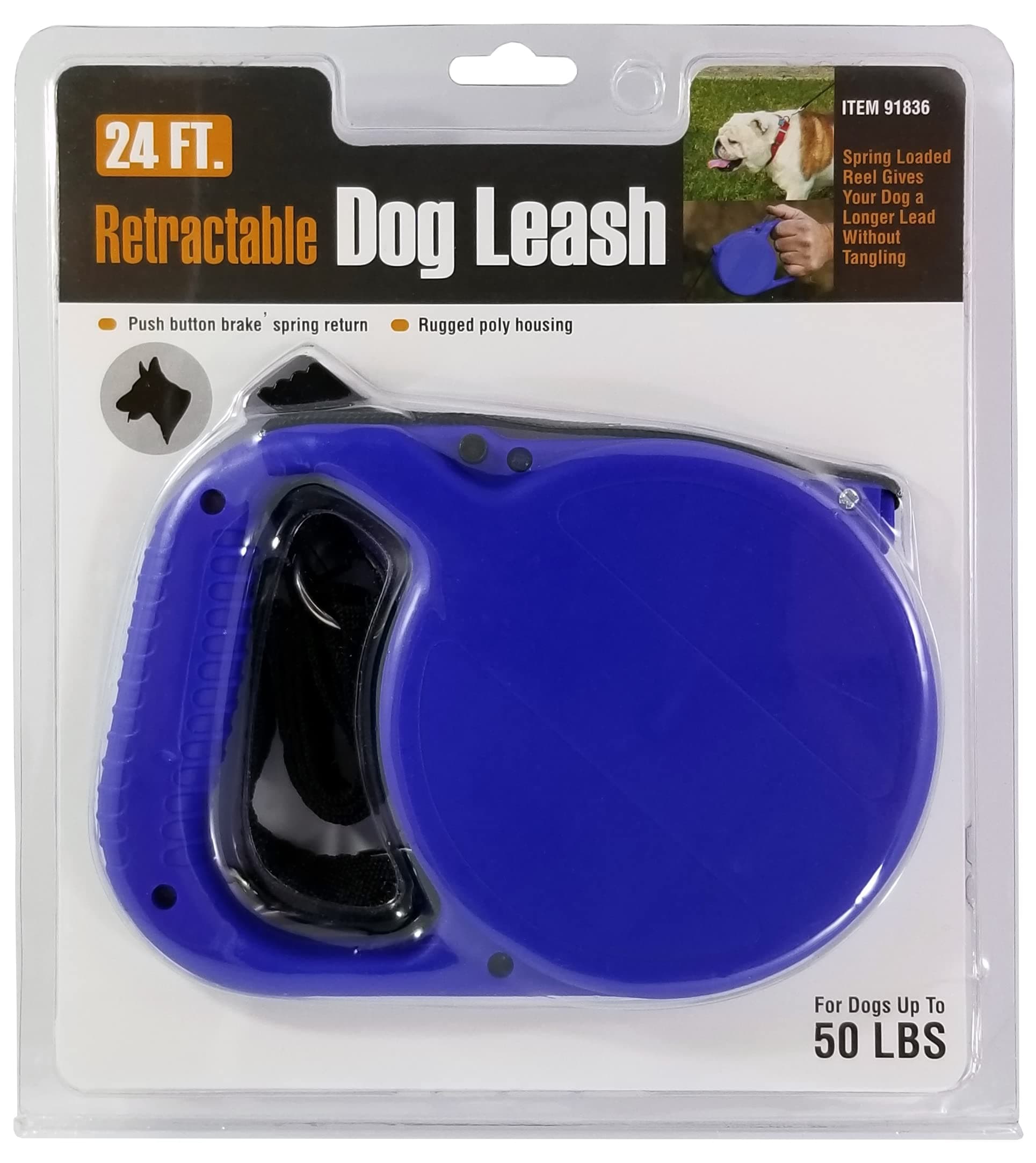24 Foot Spring Loaded Retractable Reel Dog Leash