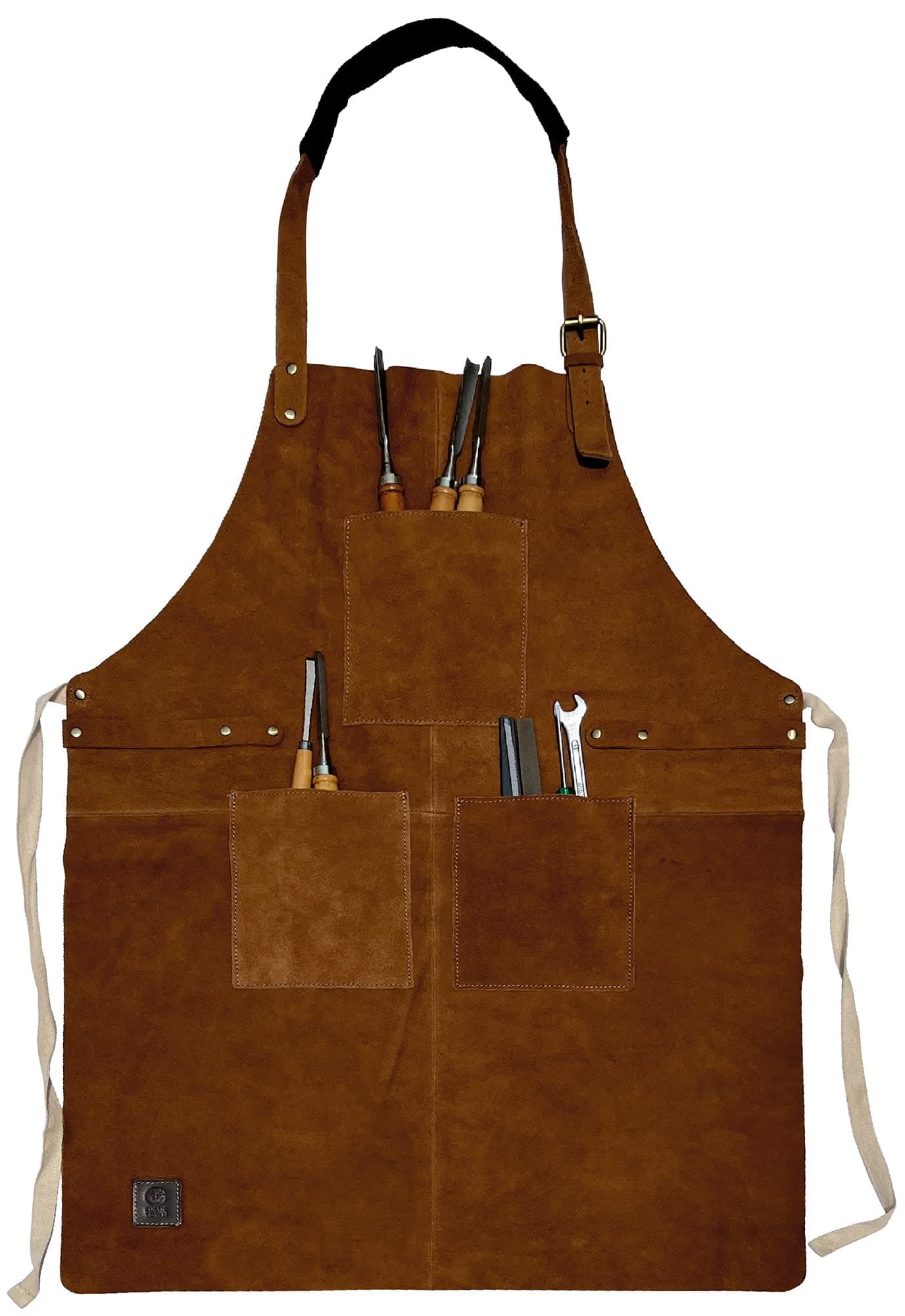 RUSTIC TOWN Leather Apron for Kitchen - Chef Apron for Men & Women - Cooking BBQ Grill Work Apron with Tool Pockets - Adjustable up to XXL Soft Leather Shop Apron