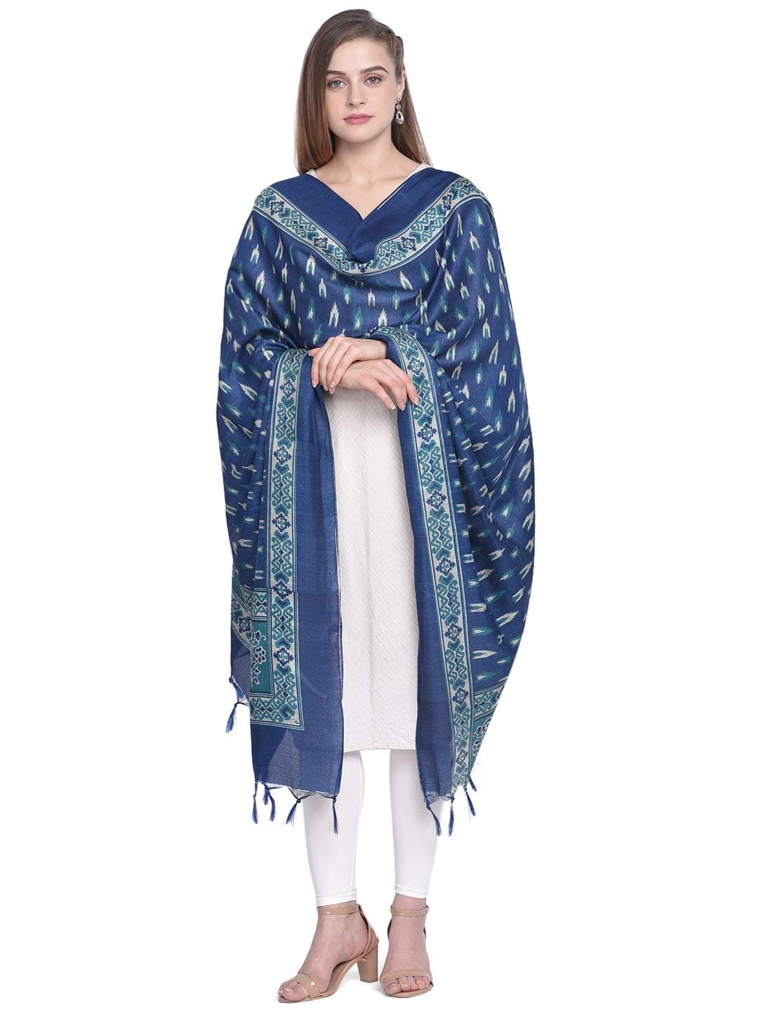 DUPATTA BAZAAR Woman's Blue & Green Printed Silk Dupatta