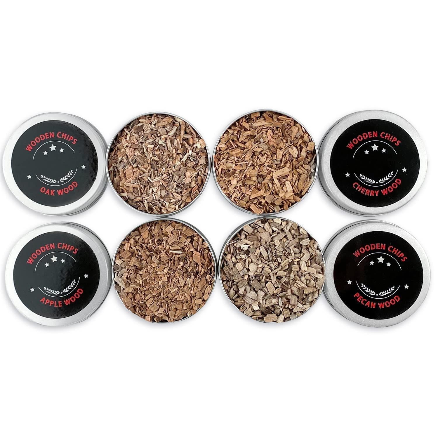 4 Pack Wood Chips for Smoking - Hand-held Smoke Gun Smoker Infuser, Bourbon Meat Cheese Desserts Salt Grill Cocktail Whiskey Smoker Kit With Oak, Pecan, Apple, Cherry Chips