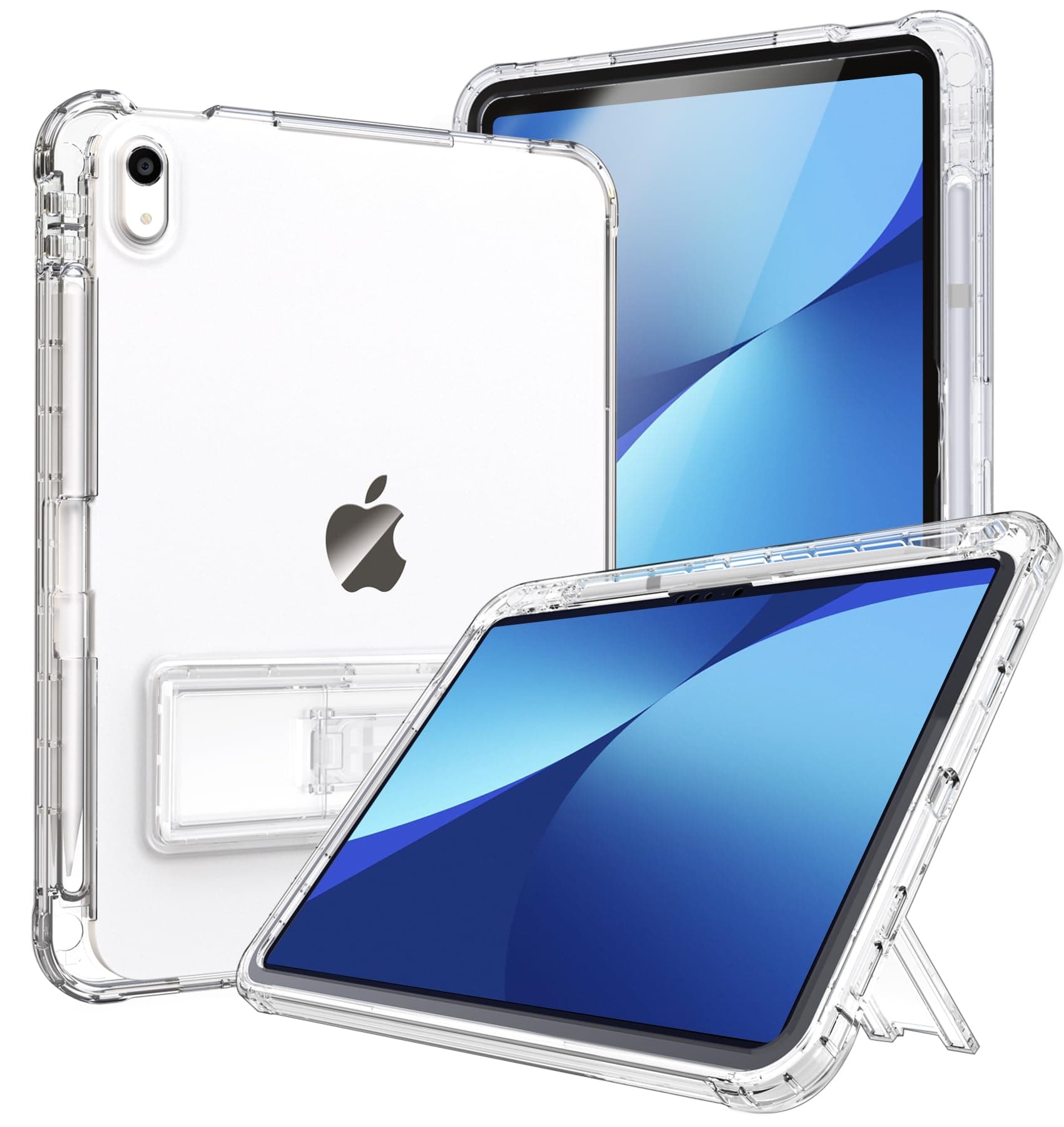 ranticeiPad 10th Generation Case, Pencil Holder & Kickstand - Slim, Glittery and Shockproof Bumper for Women and Girls, Clear