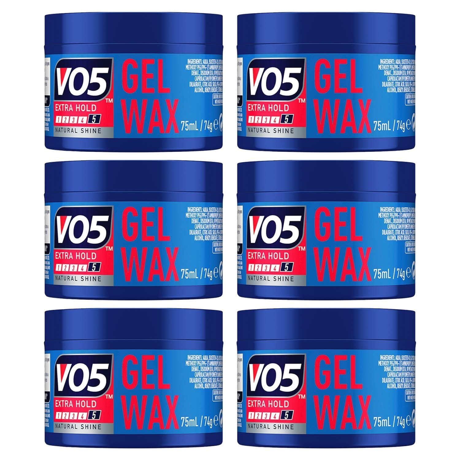 VO5 Extra Hold Gel Wax for Hold, Definition and Natural Shine, Shapes Perfect for Short to Mid-Length Neat Cuts and Helps You Create a Clean Slick look, 75ml (Pack of 6)