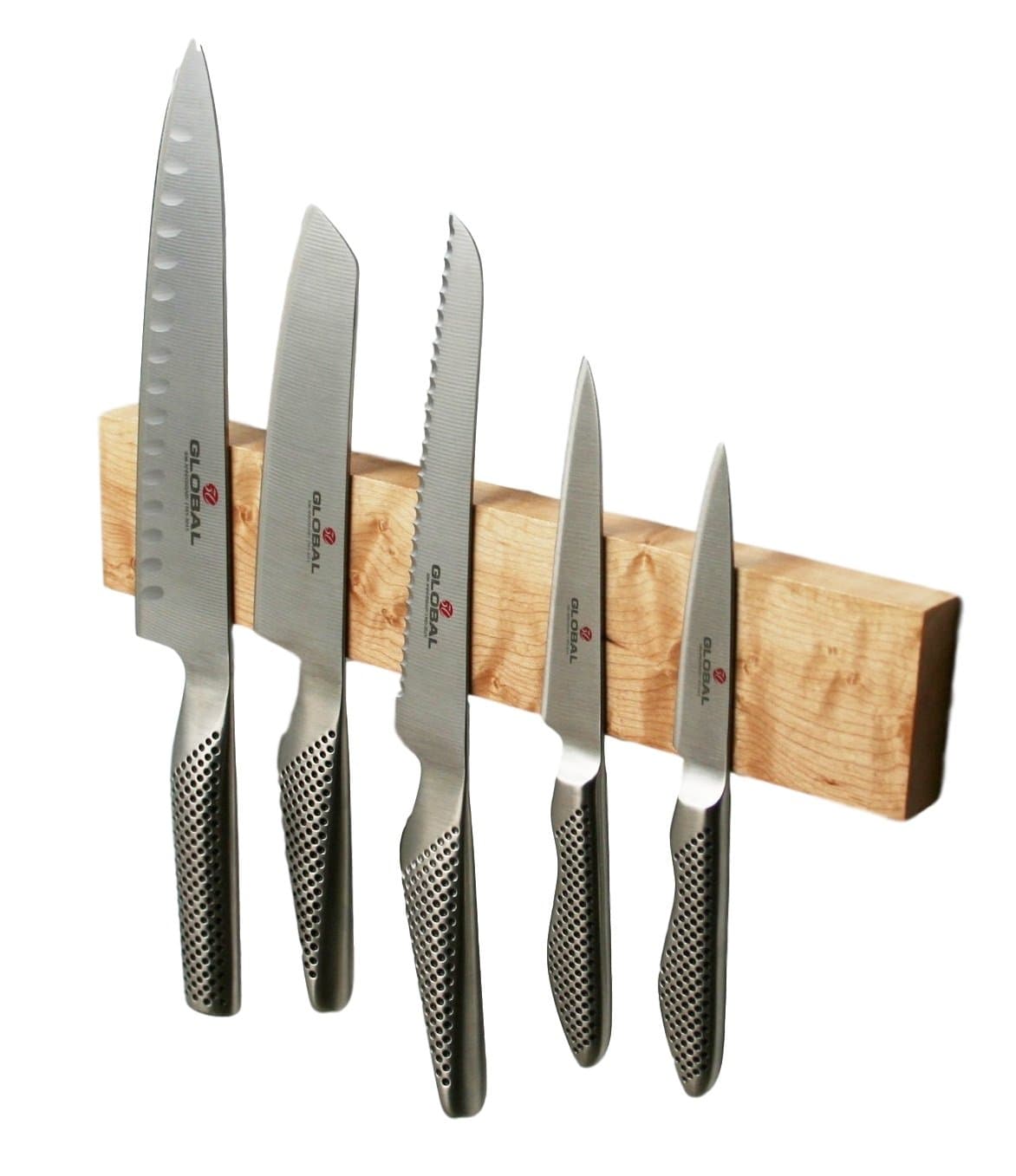 Wrenbury 12" Figured Maple Solid Wood Magnetic Knife Rack Holder, Handmade in the UK