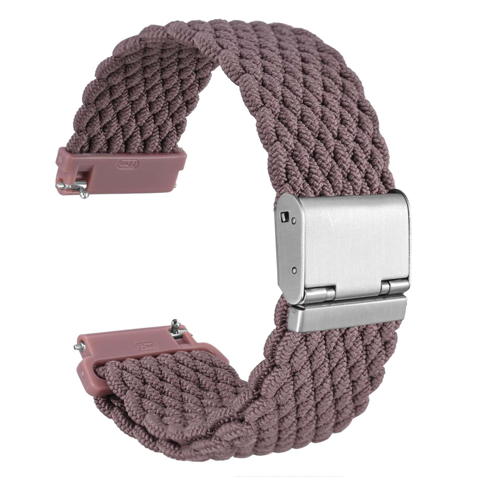 WOCCI 22mm Braided Nylon Watch Band for Men and Women, Quick Release, Silver Stainless Steel Buckle (Woodrose)