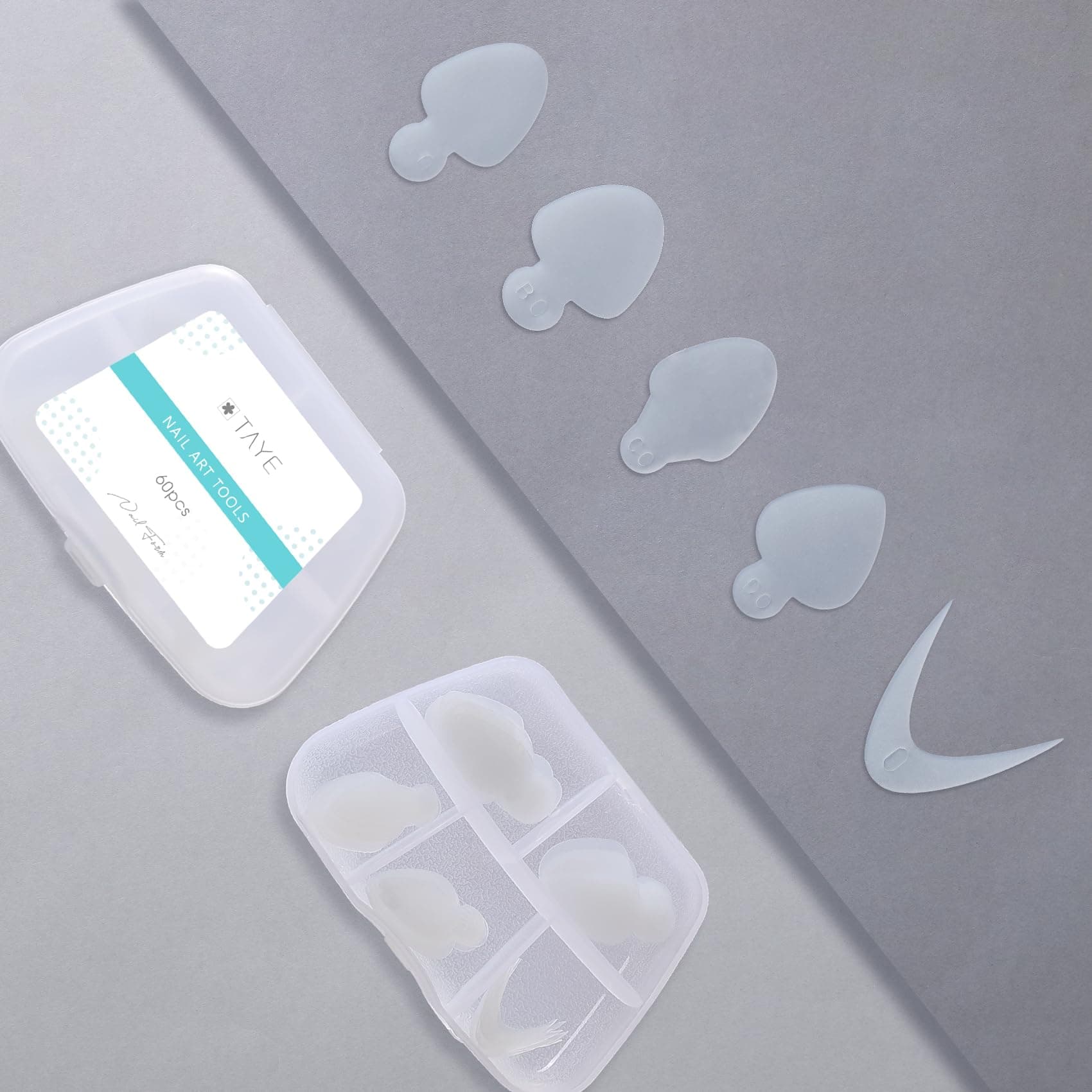 TAYE60PCS Silicone Nail Tools,Silicone Nail Mold Pads, Double French Manicure Stickers Tip Nail Tool,for Salon and DIY French Tip Tool