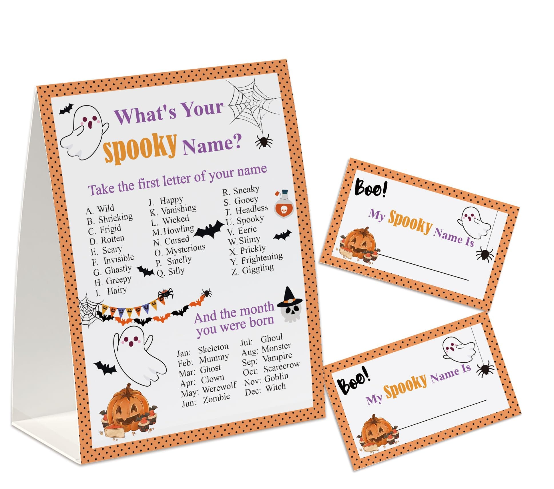 What's Your Spooky Name Game, Halloween Theme Party Decorations, Including 30 Name Stickers and 1 Sign, Halloween Game, Holiday Game (wsjmz01)