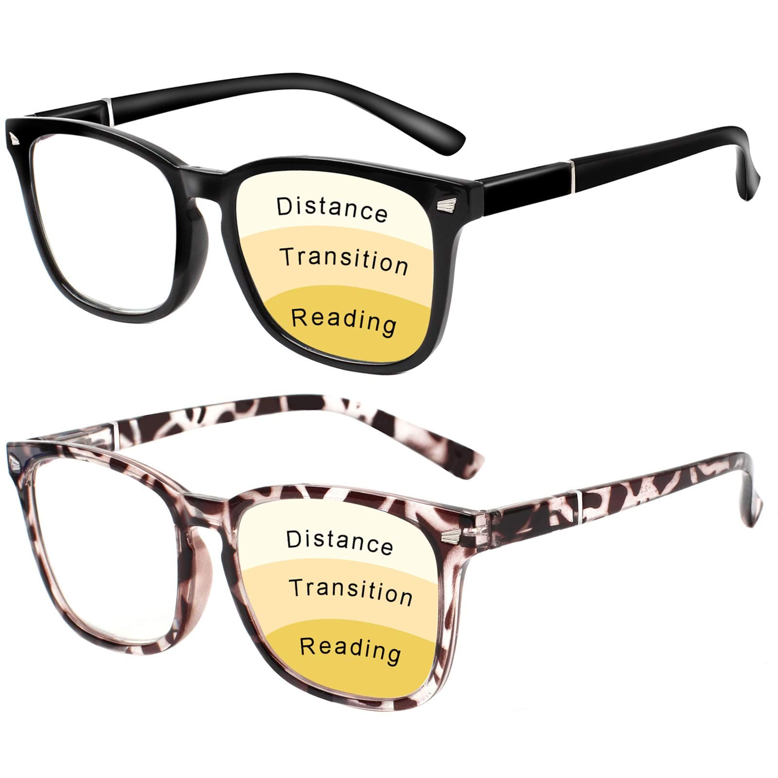 Progressive Multifocus Reading Glasses Women Men Blue Light Blocking, Anti Eye Strain/Glare/UV Filter Computer Readers (1 Tortoise 1 Black, 3.50)