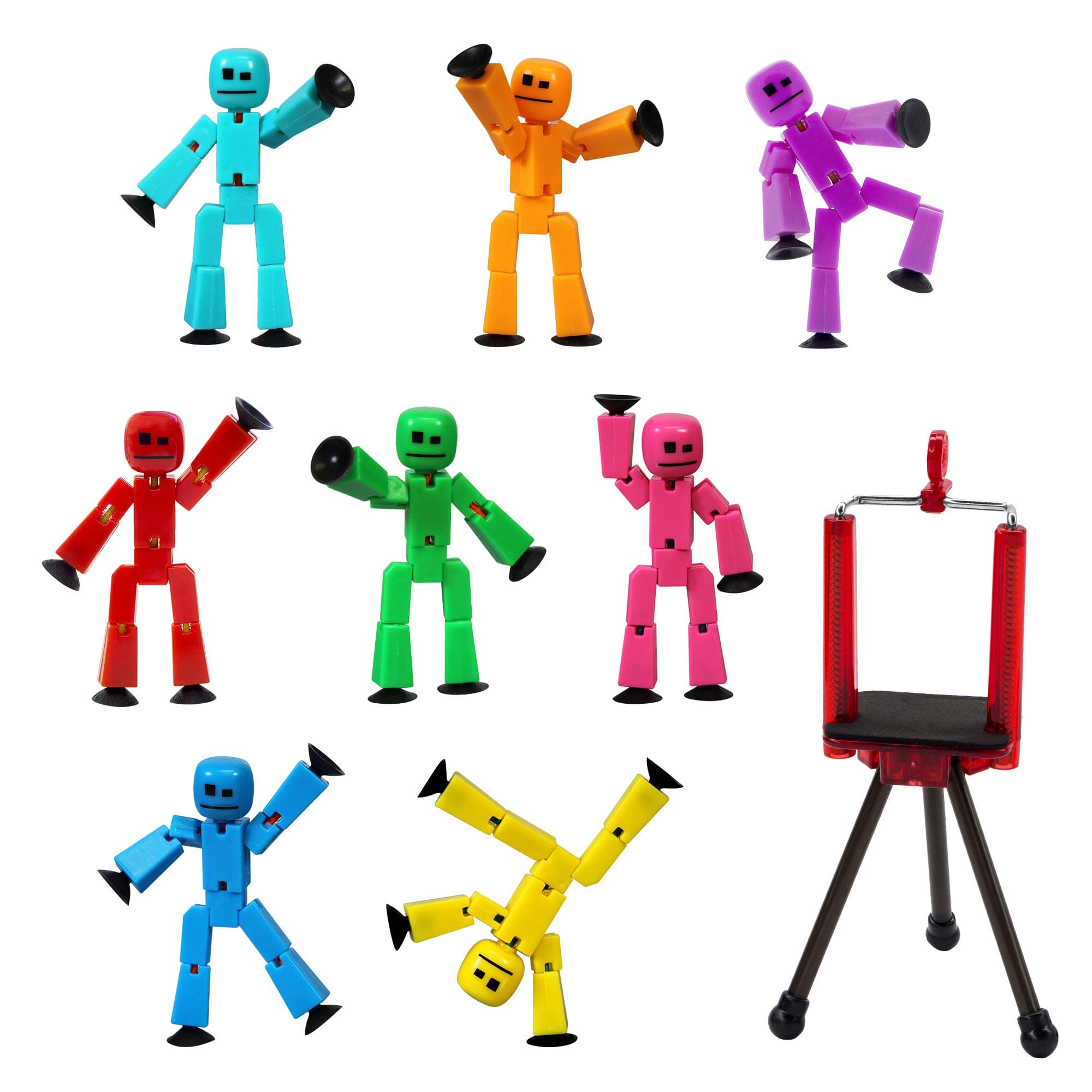 Toys Stikbot 8 Solid Pink/Yellow/Light Blue/Green/Dark Blue/Purple/Orange/Red Color and Red Tripod