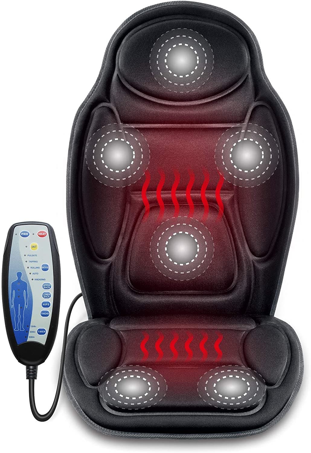Snailax Massage Seat Cushion - Back Massager with Heat, 6 Vibration Massage Nodes & 2 Heat Levels, Massage Chair Pad for Home Office Chair,Black