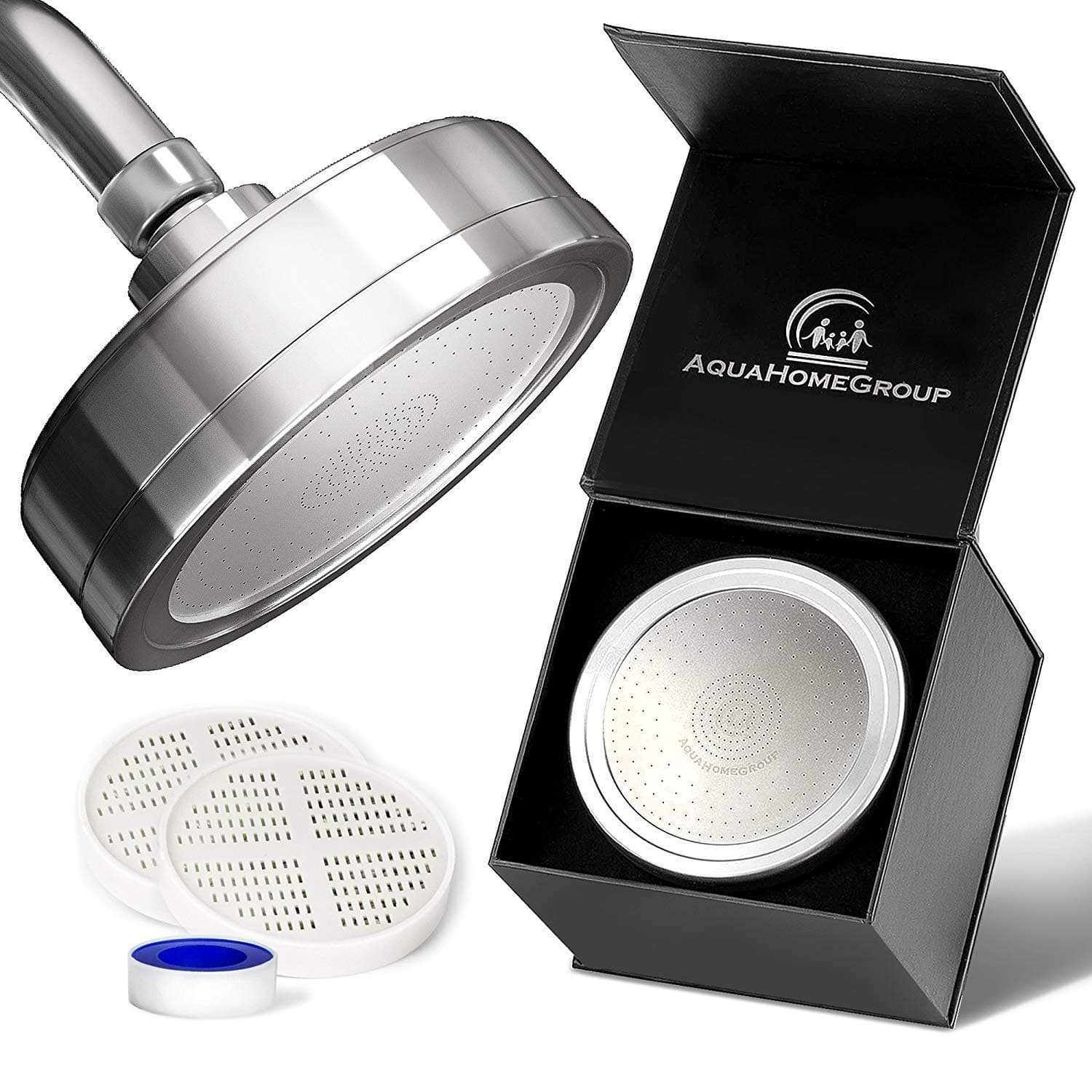 AquaHomeGroup Luxury Filtered Shower Head (Metal) 2 Cartridges Vitamin C+E+A + 5 Shower Caps - Reduces Chlorine & Sediments - Consistent Water Pressure - Massage and SPA Effect
