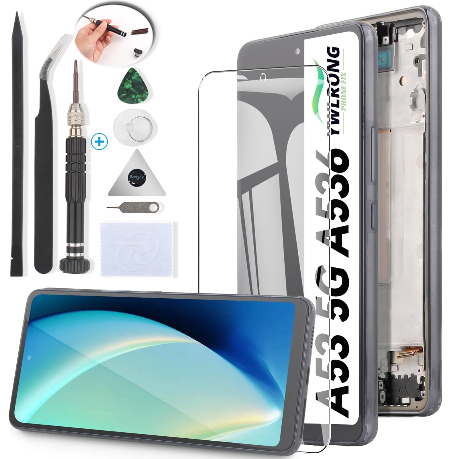 YWLRONG for Samsung Galaxy A53 5G Screen Replacement LCD Touch Display Digitizer Assembly for Samsung A53 5G A536U A536B with Kit(Black)