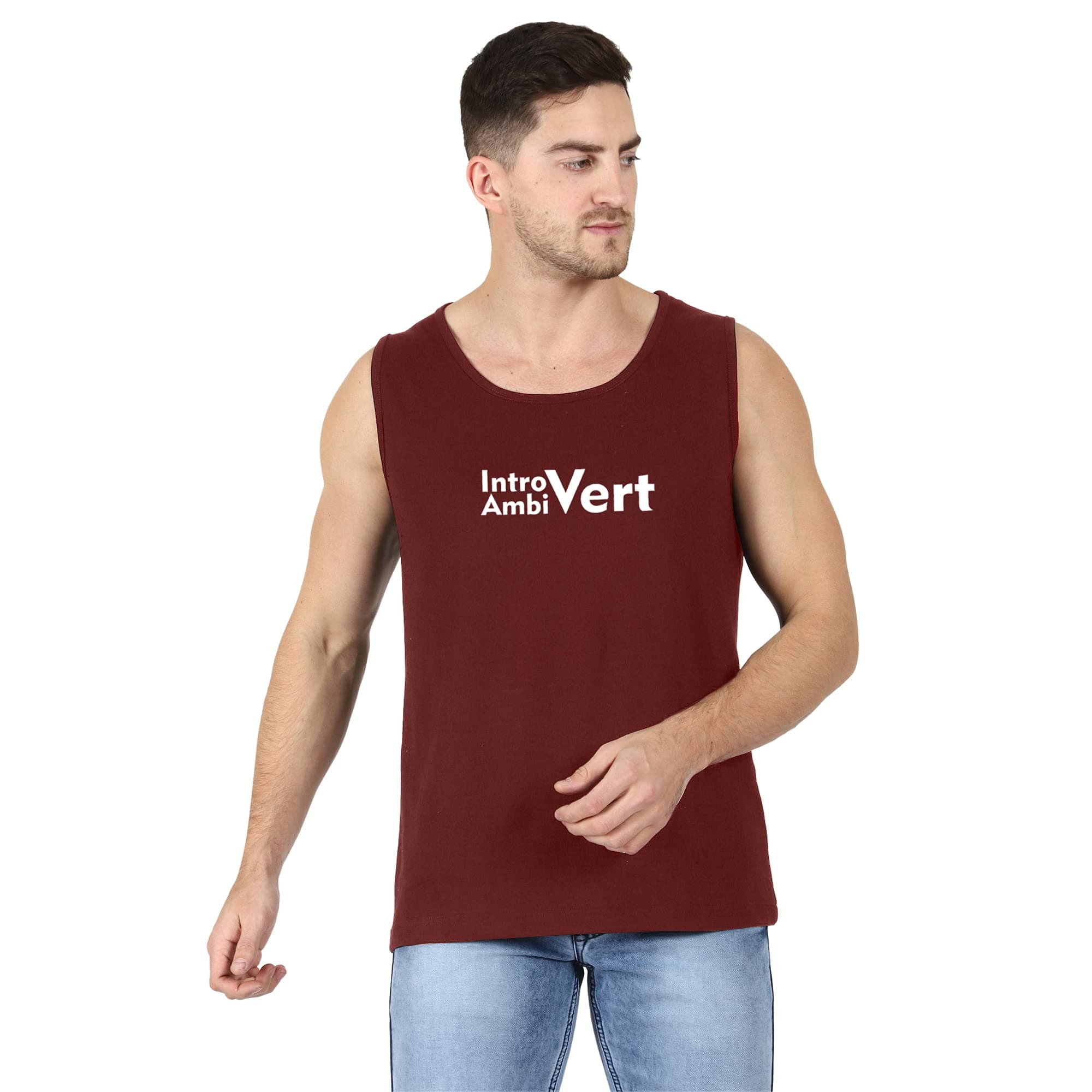 T-shirt TruckIntrovert Ambivert Printed Tank Tops for Men and Boys | Sleeveless Tshirts | Introverts | Cotton | Stylish | Quote Gym Wear