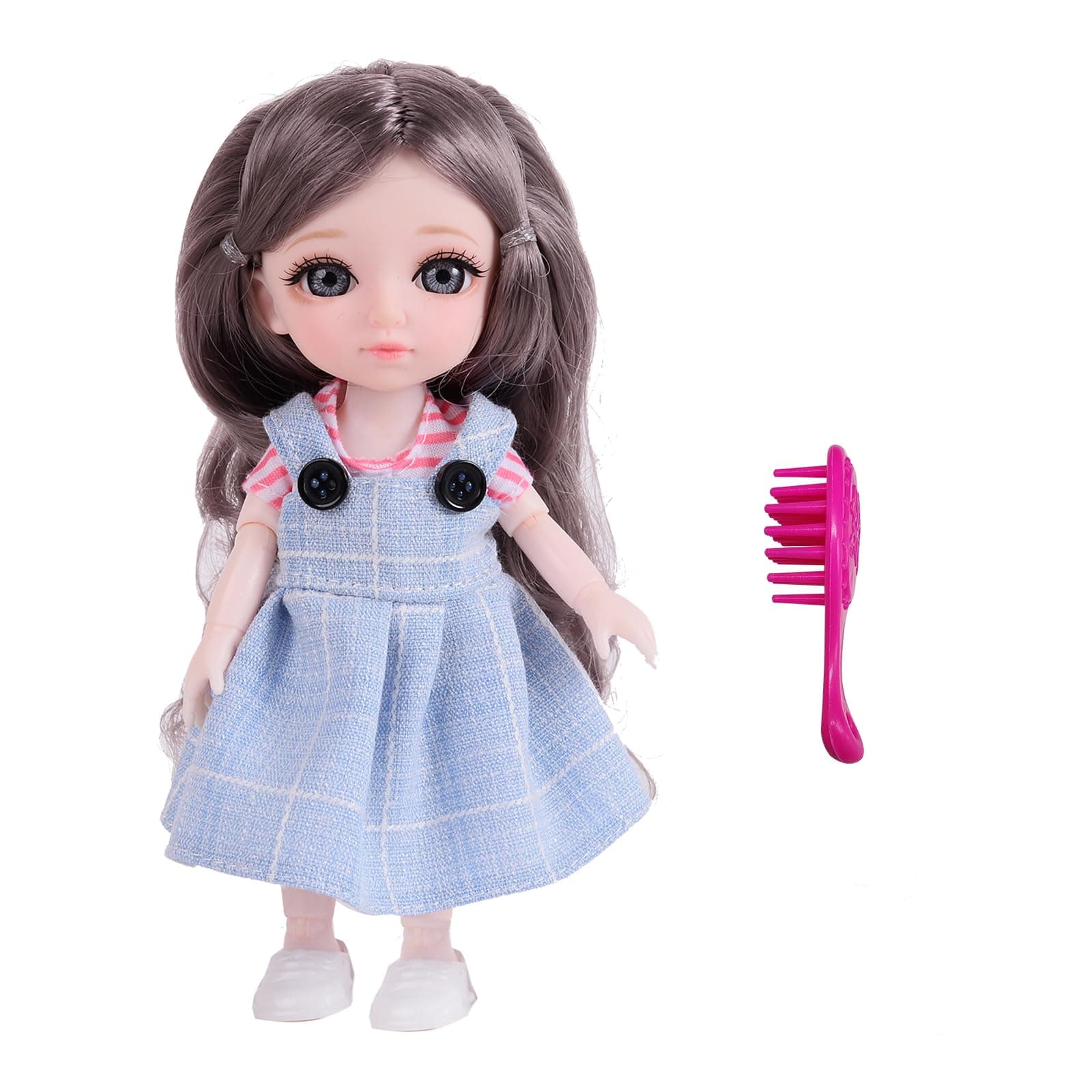 6" BJD Dolls,Samll Princess Doll, 16cm Grey Eyes Ball Jointed Dolls Grey Eyes with Pups,Beautiful Girl Dress up Toy fir Xmas (Blue)