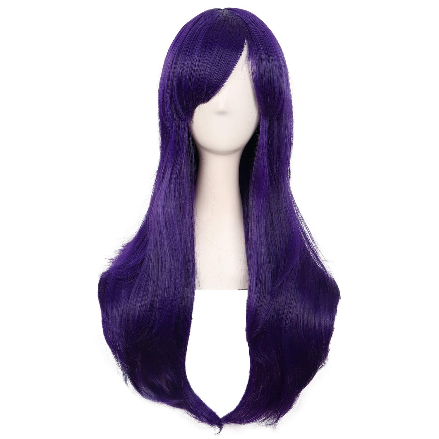 28 Inch/70cm Women Side Bangs Long Curly Hair Cosplay Wig (Dark Purple)
