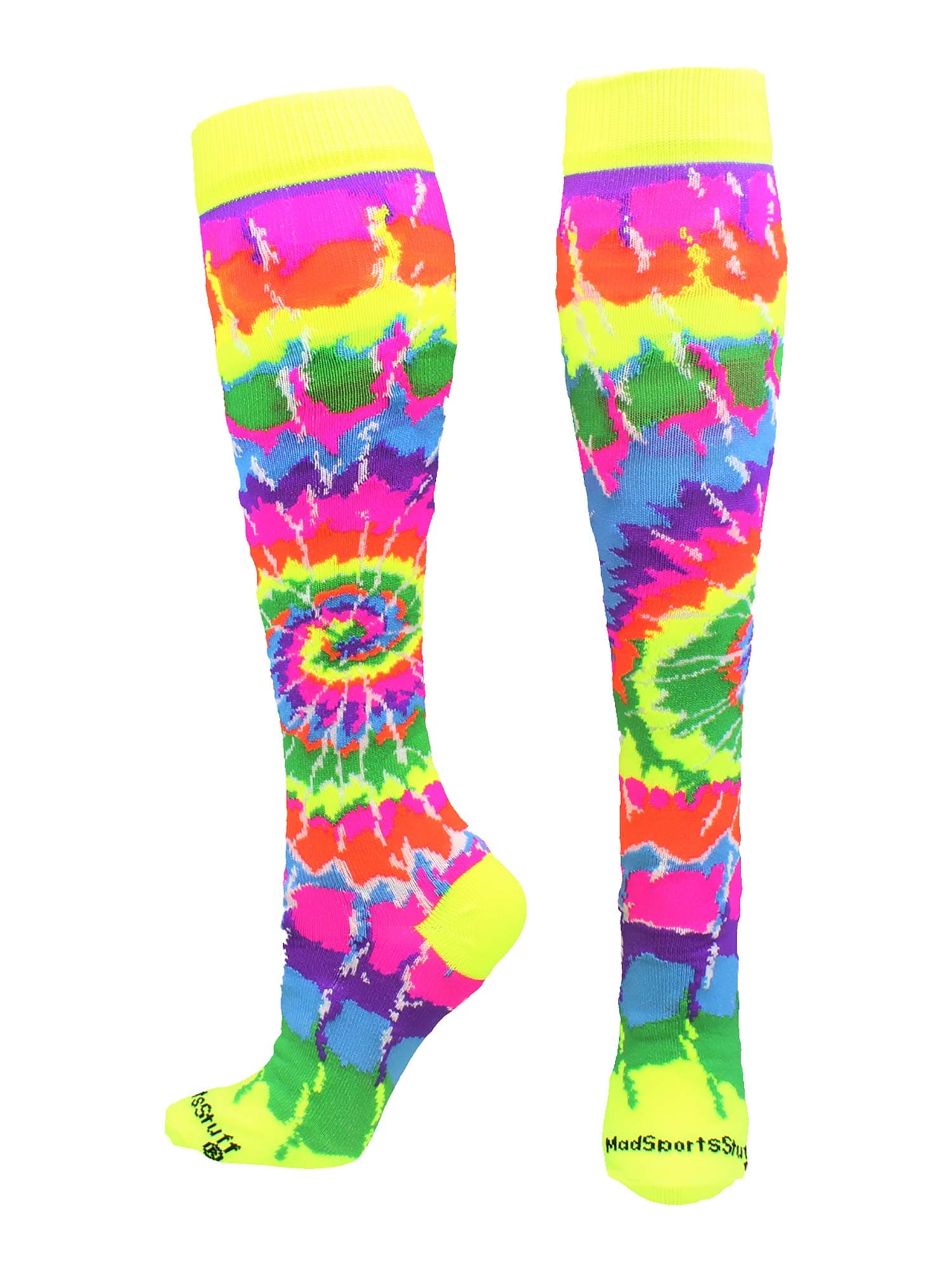Crazy Tie Dye Socks for Softball Soccer Volleyball Tall Over the Calf Athletic Socks Fun Neon Colors
