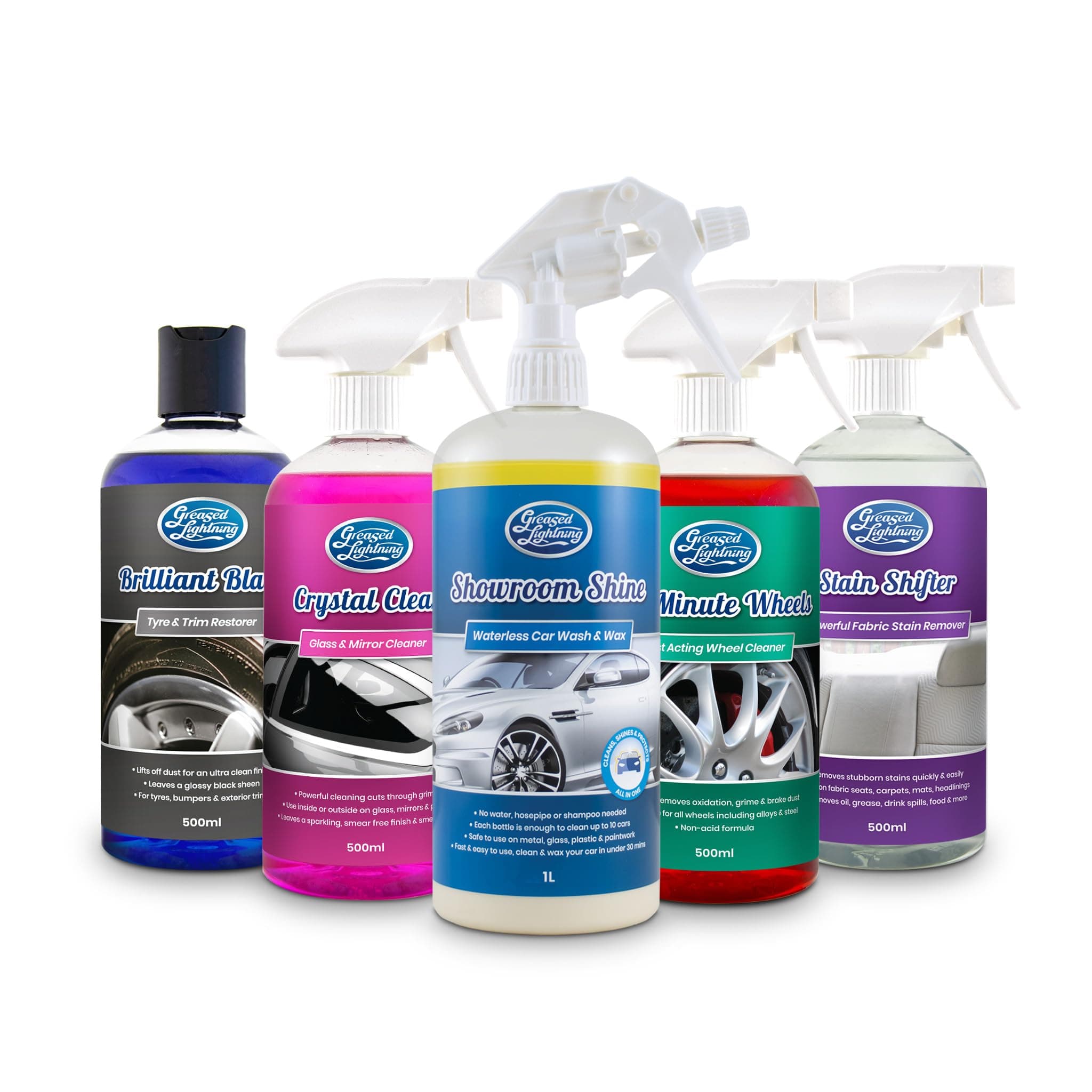 – Greased Lightning Showroom Shine 1 Ltr + 4 x 500ml Valet Car Care Bundle