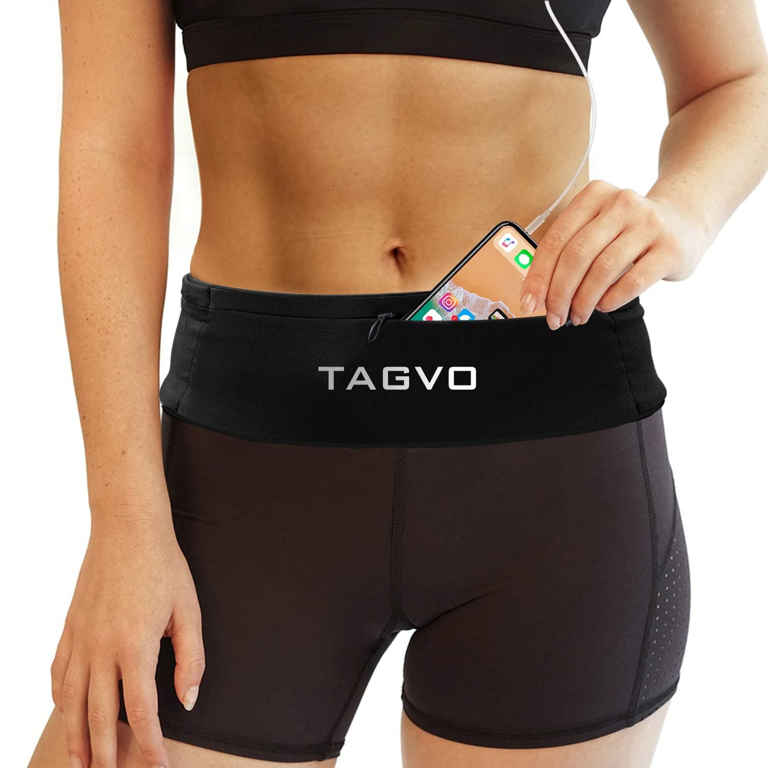 TAGVO Running Waist Belt，Fully Adjustable & Comfortable with Key Clip Waist bag Fits all iPhone's, Samsung, For Men, Women, Runners, Jogging, Gym, Yoga, Workout, Sports