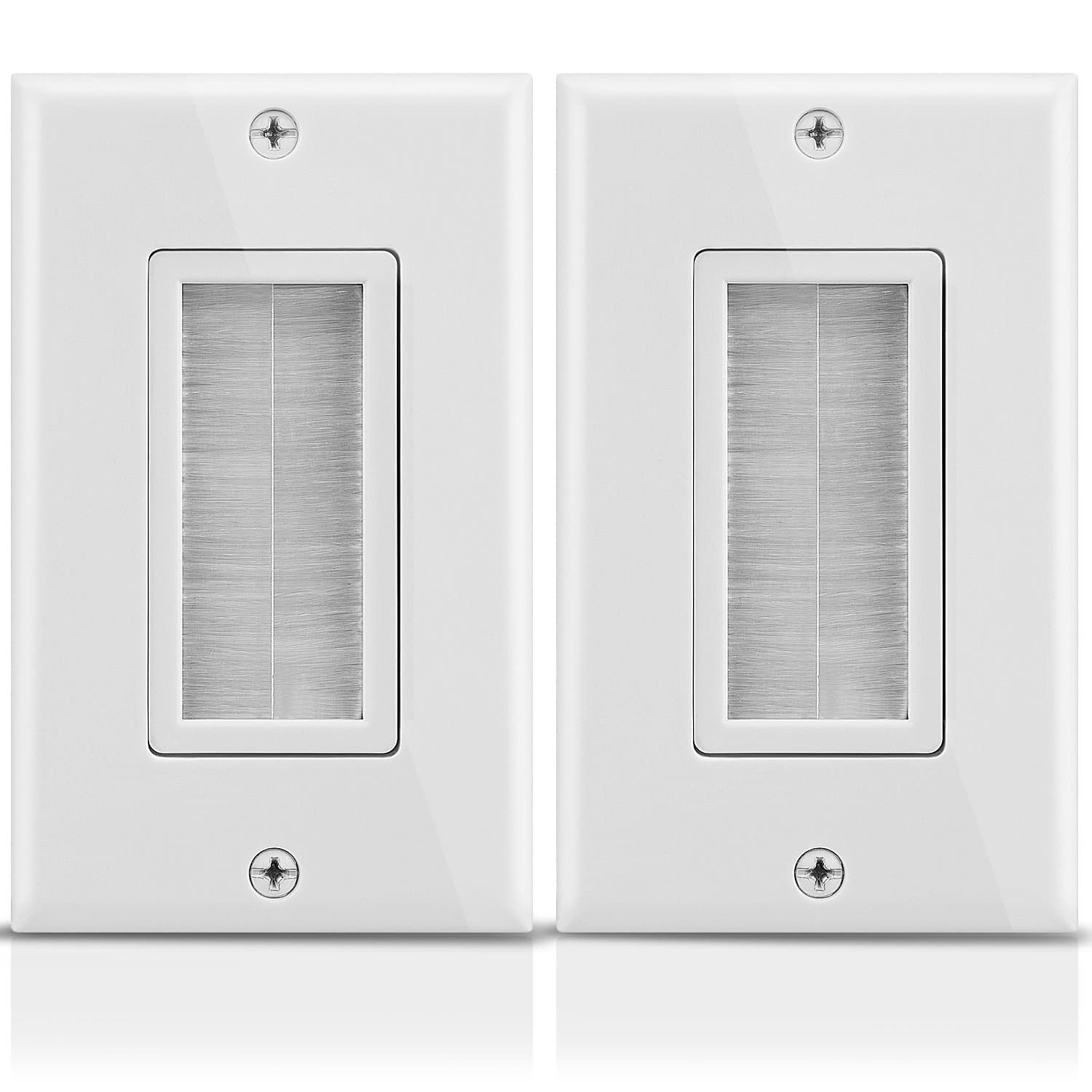 Fosmon Technology Fosmon 1-Gang Wall Plate (2 Pack), Brush Style Opening Passthrough Low Voltage Cable Plate In-Wall Installation For Speaker Wires, Coaxial Cables, Hdmi Cables, Or Network/Phone Cables
