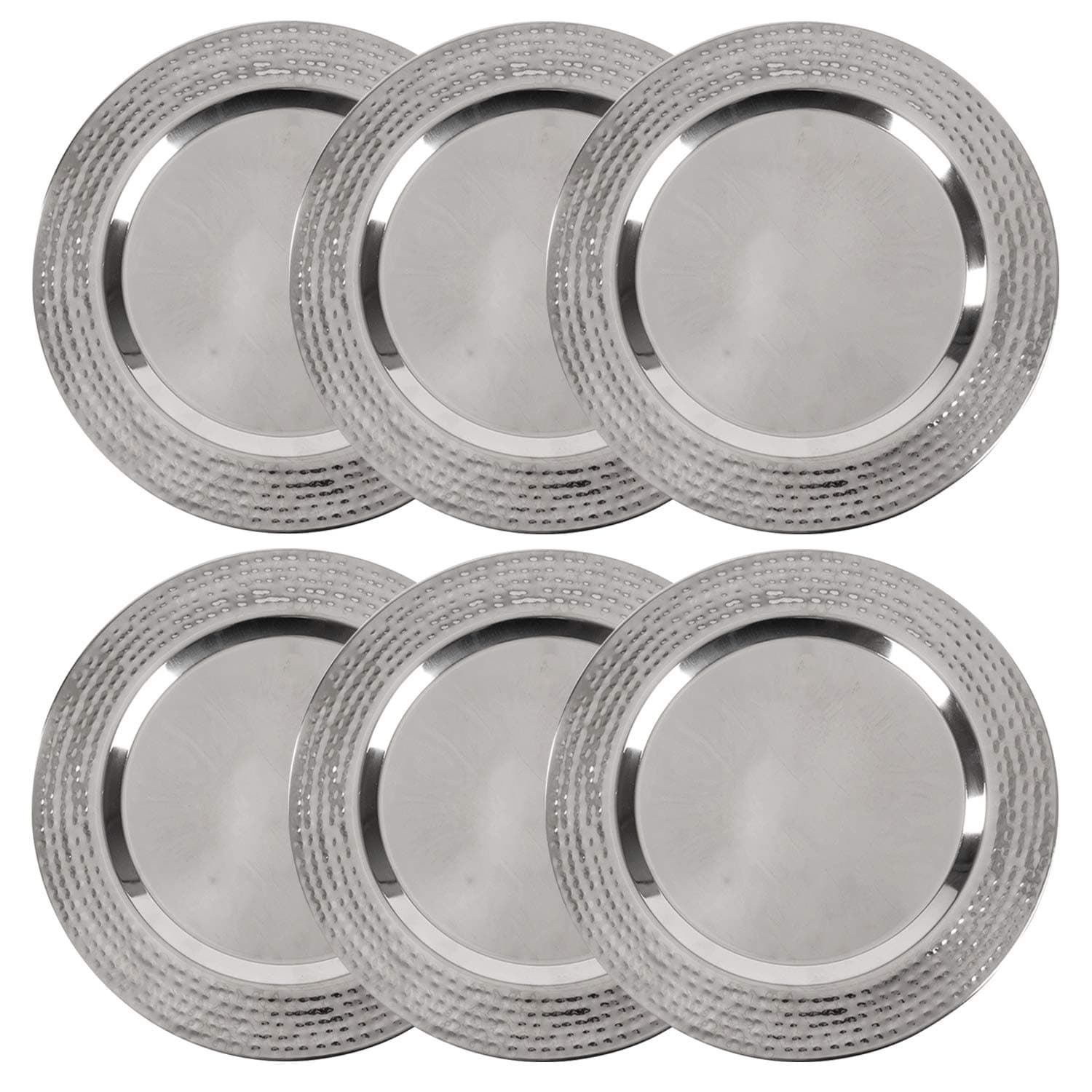 - Stainless Charger Plate - 6 Pack - 13 inch Stainless Steel Chargers for Dinner Plates with Hammered Rim - Silver Charger Plates Set