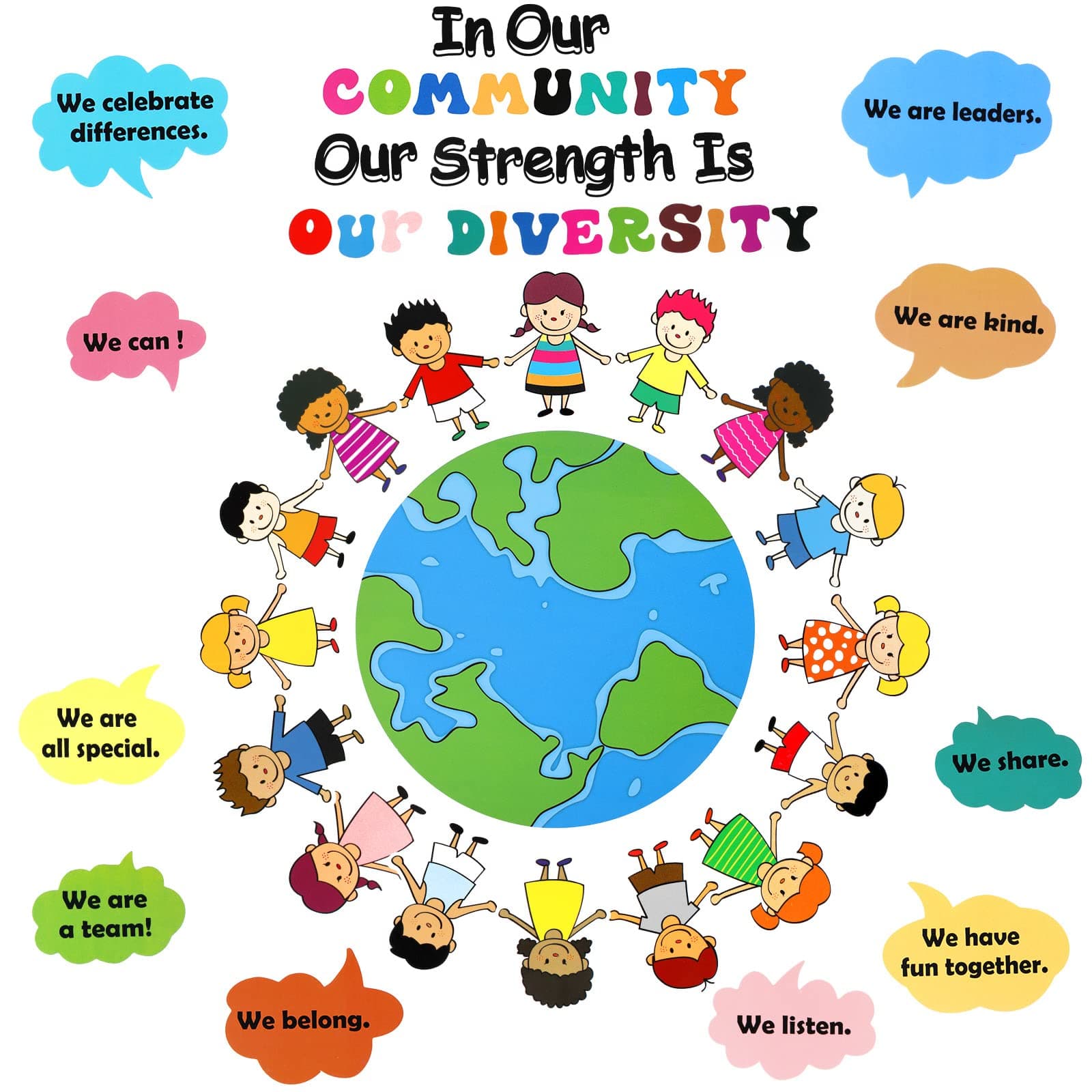 31 Pcs Bulletin Board Decoration Set Classroom Decorations Diverse Children Borders Cutouts for Party School Student Teacher (Our Strength is Our Diversity)
