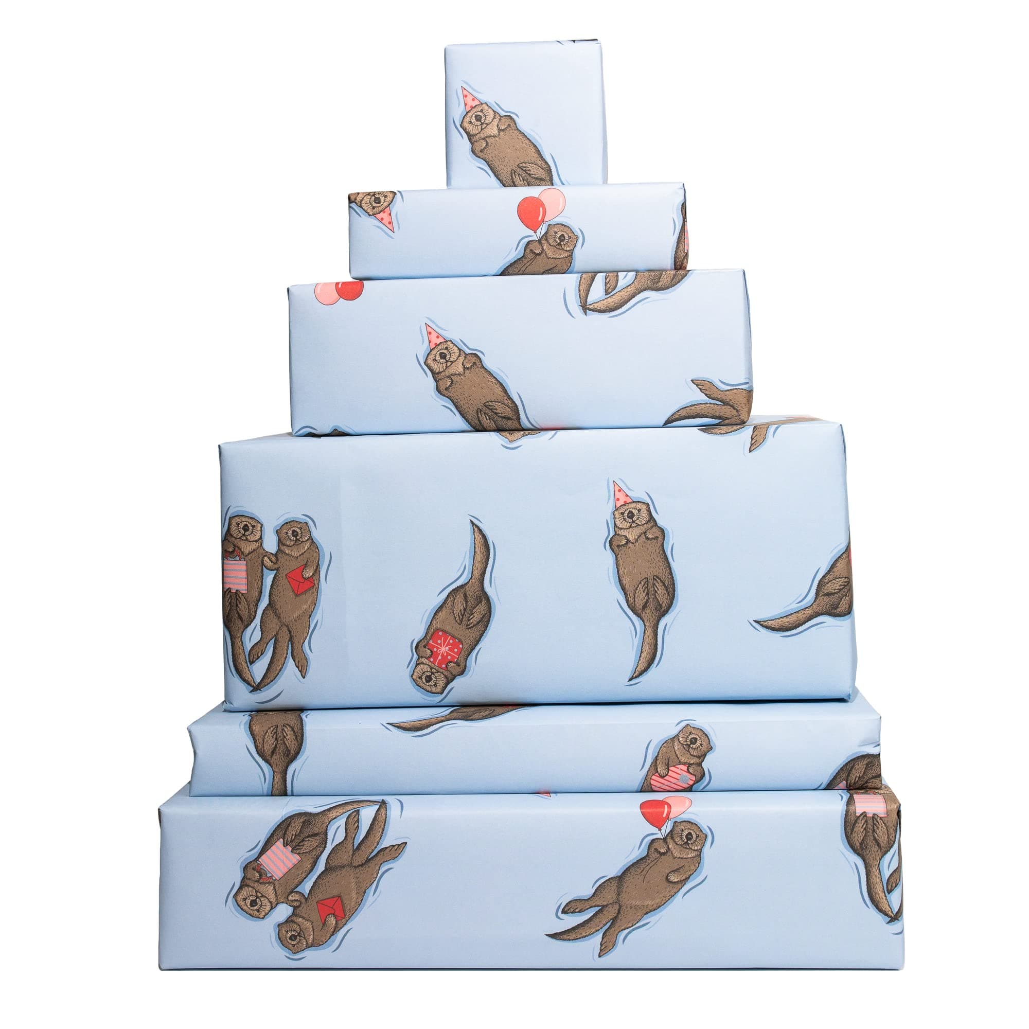Central 23-6 Christmas Wrapping Paper Sheets - Birthday Otters - Blue Gift Wrap for Men Women - Friends - Recyclable and Made In UK