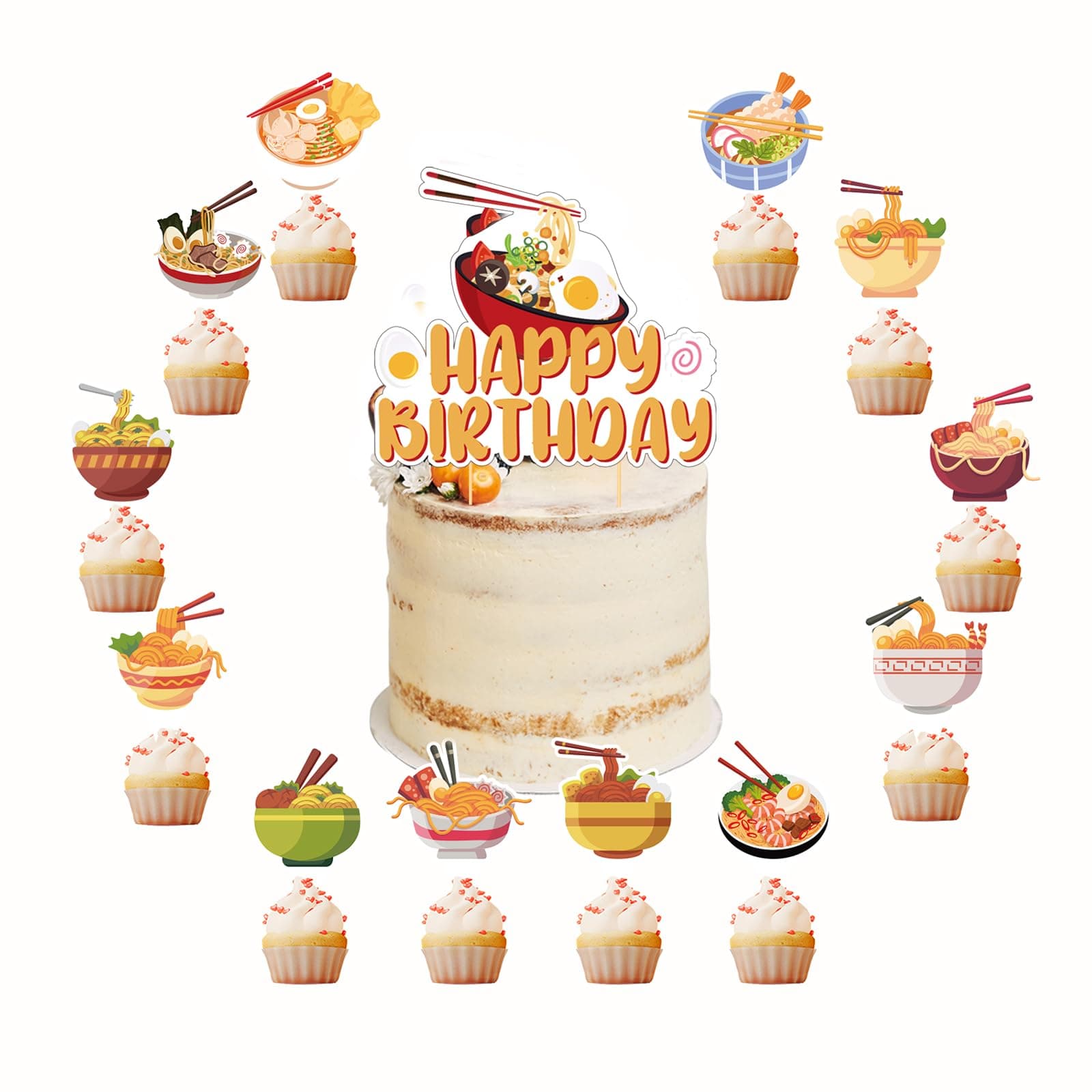 Ramen Cake Decorations Ramen Noodles Cake Toppers Cupcake Toppers for Japanese Birthday Decorations Ramen Party Decorations Birthday Party Accessories Pack of 25