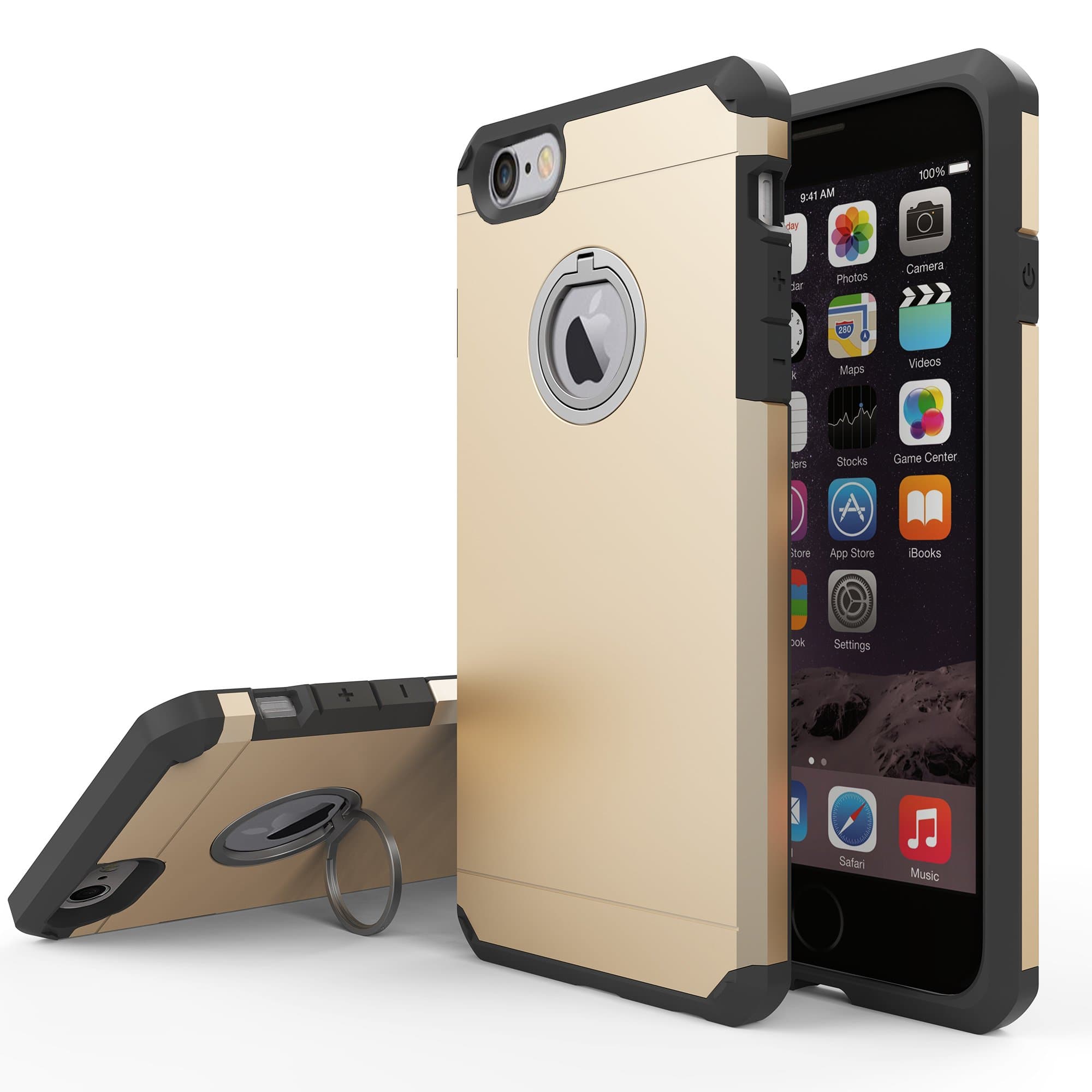 iPhone 7 Case, RANGE SMART Soft Touch Feeling Absorber Corner Heavy Duty Drop Proof Solid Armor Case for iPhone 7 with Ring Kickstand - Gold