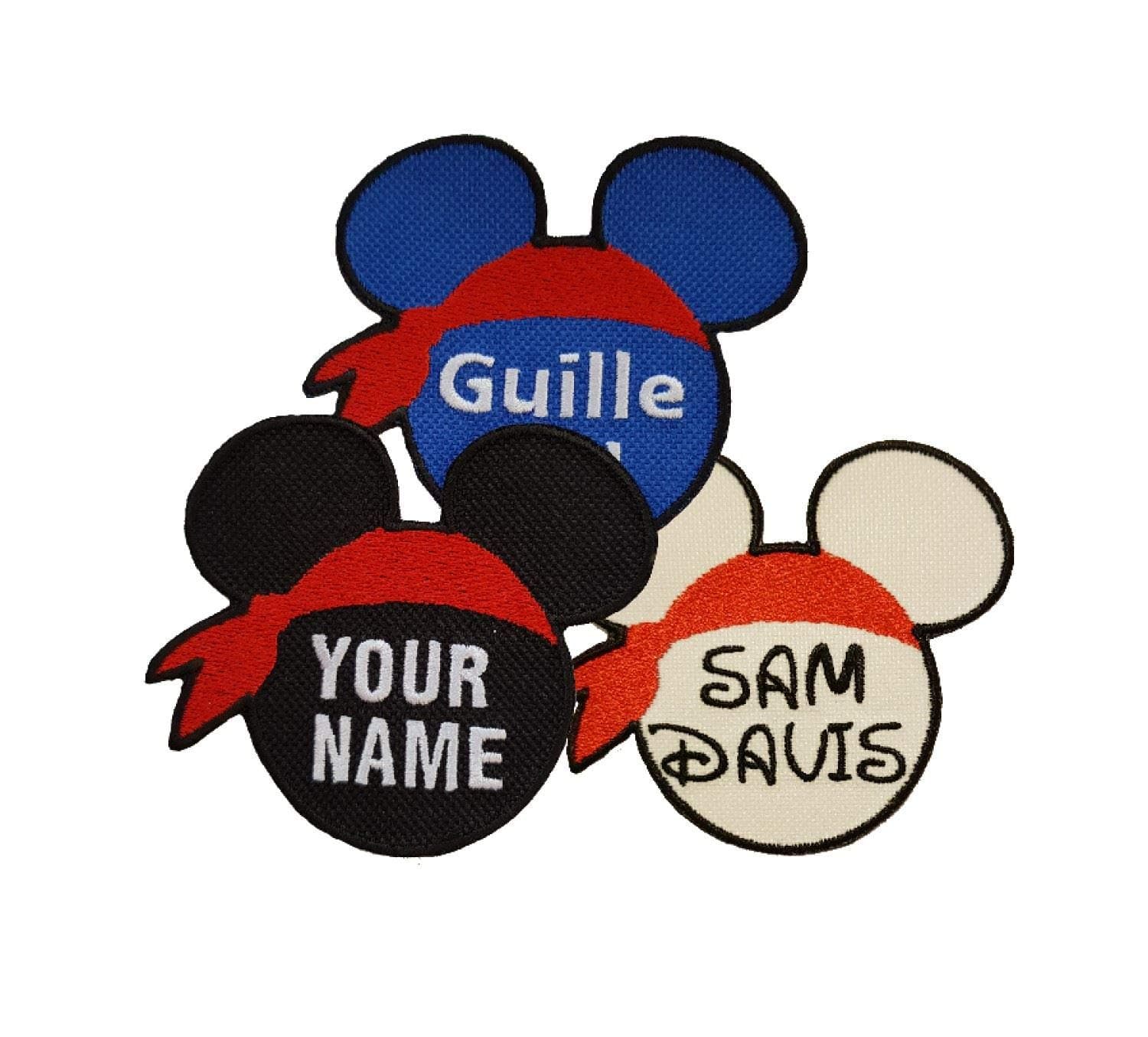 Emporium Embroidery Mickey Personalised Name Embroidered Patches Sew Iron On Badge Tag Hat Jeans Club[Custom Colour,Small]