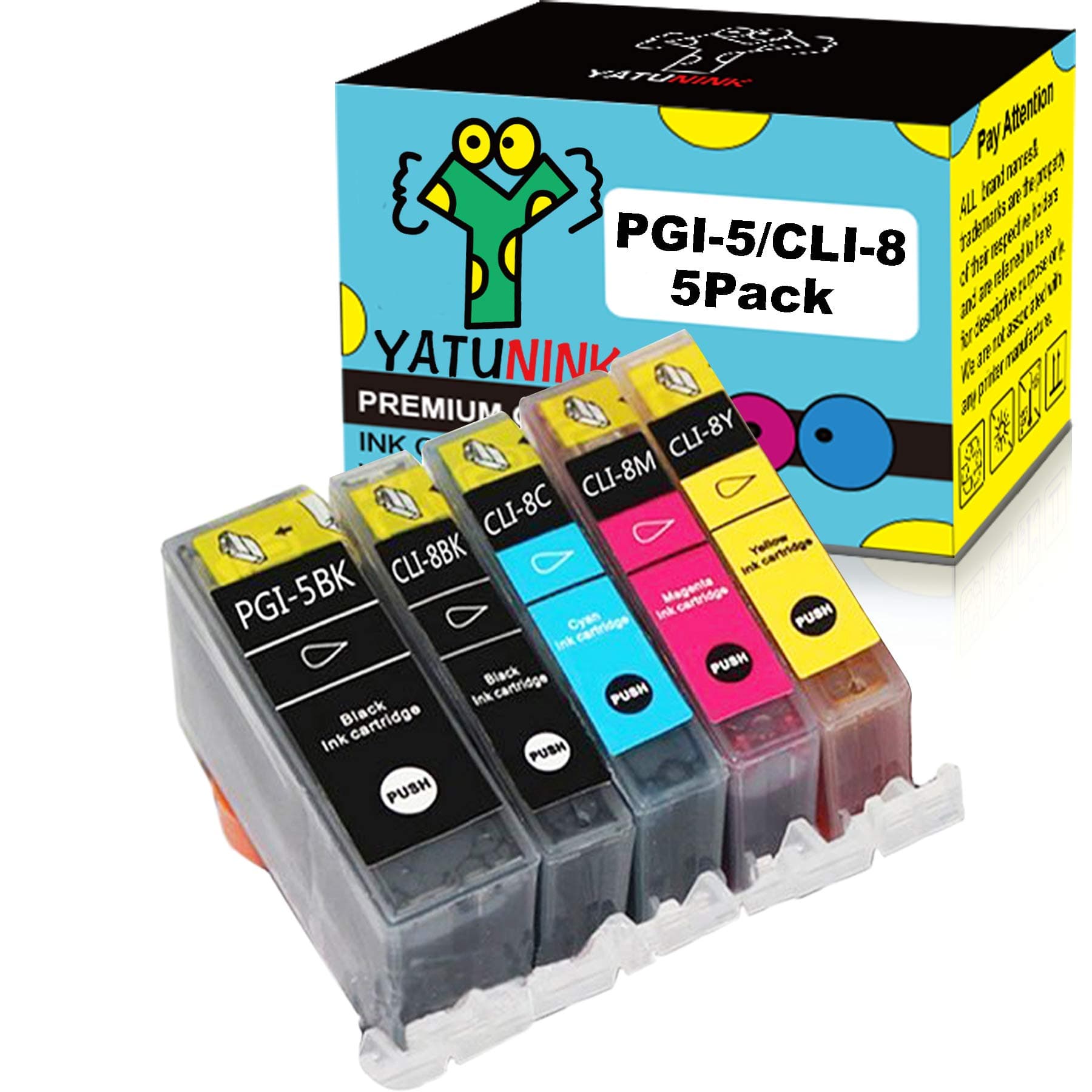 YATUNINK 1 Set Compatible Ink PGI-5BK CLI-8BK CLI-8C CLI-8M CLI-8Y Inkjet Cartridge for Canon PIXMA MP-500 MP-530 MP-830 MP-950 MP-960 MP-970 MX-850 PIXMA Ip4200 Ip4500 Ip5200