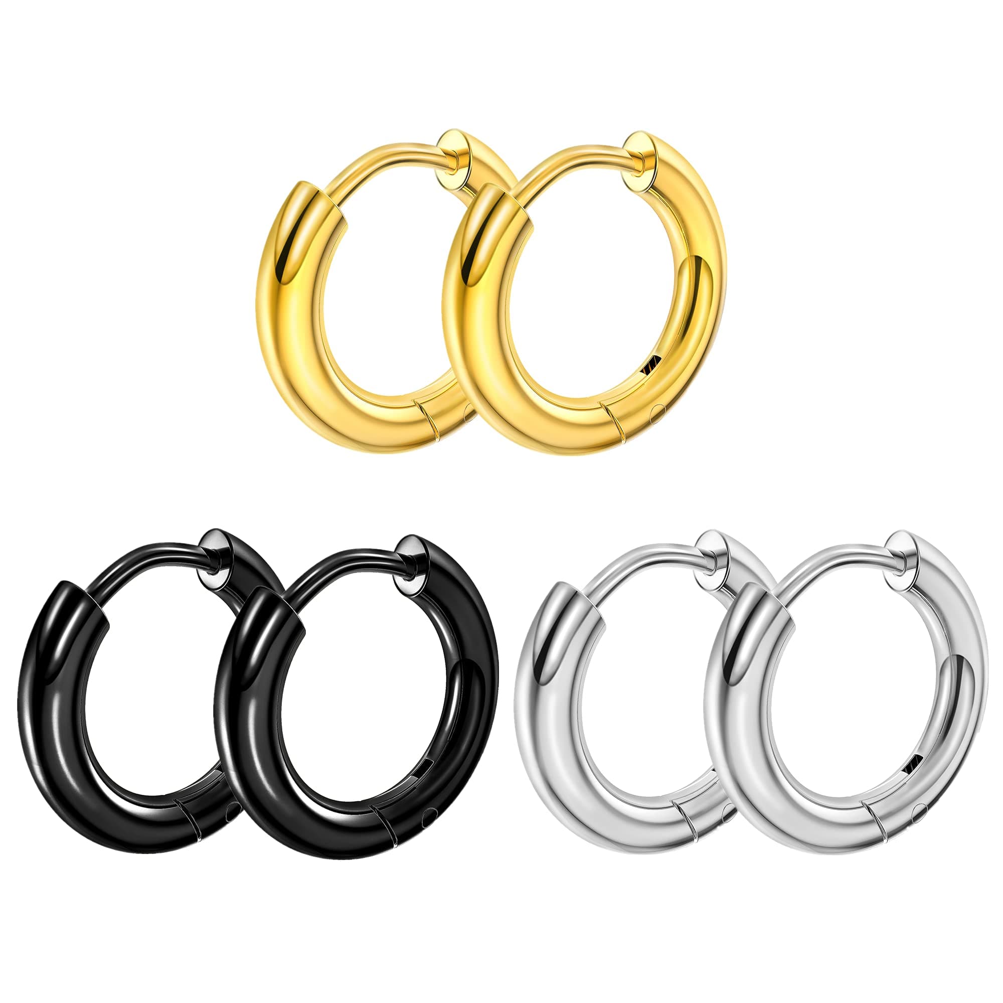 316L Surgical Stainless Steel Hoop Earrings Mens Womens Small Huggie Hoop Earrings(3 Pairs)