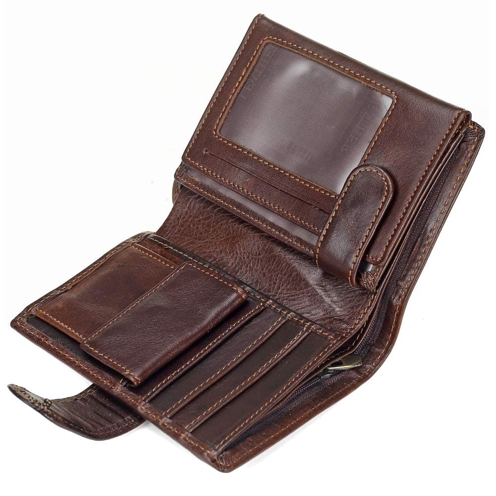 Mens Wallets Slim Trifold Soft Leather A Lot of Pockets with Zipper Leather Credit Card Holder for Mans (Light coffee)