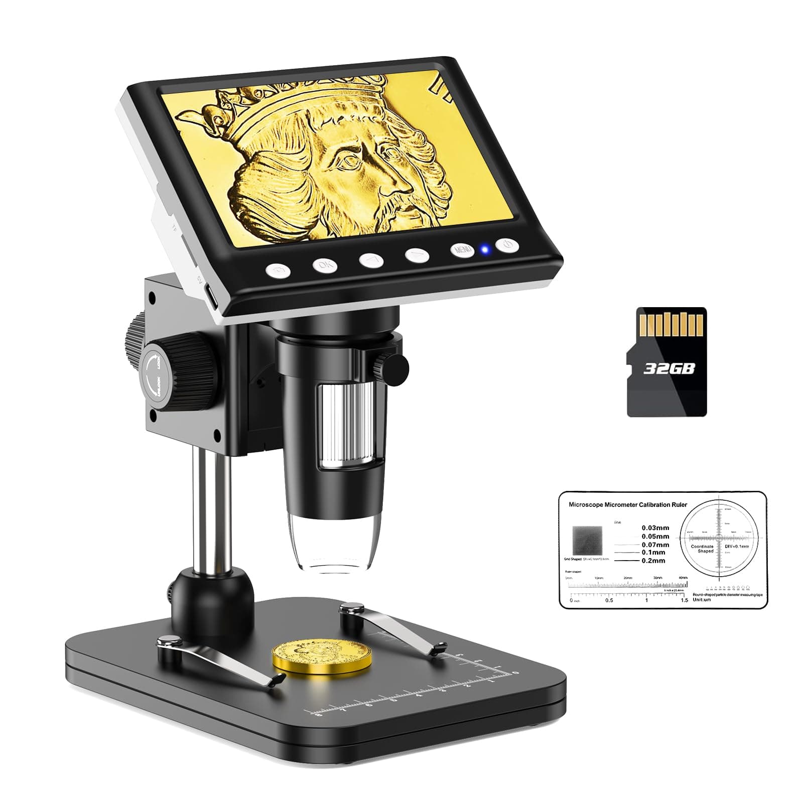 – Hayve 4.3'' IPS Digital Microscope, 1000X Magnification Digital Microscope for Adults,Coin Collection Supplies with 8 Adjustable LEDs,Windows Compatible,32GB TF Card