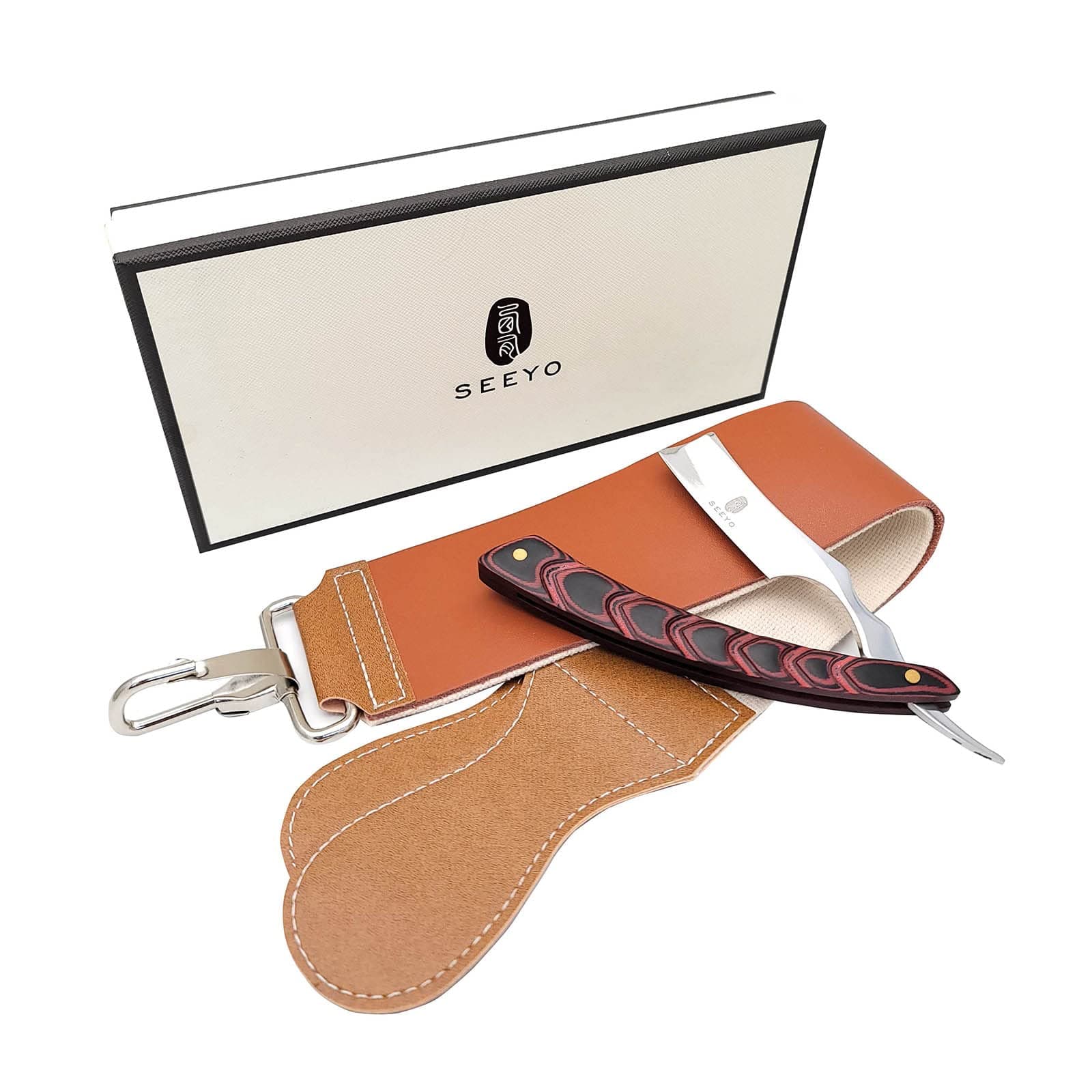 Seeyo Straight Razor with Leather Strap - Stainless Steel Manual Vintage Straight Razor Kit for men - 2 Layers Leather Canvas Strap Sharpening Strop (Premium Gift Box packing).