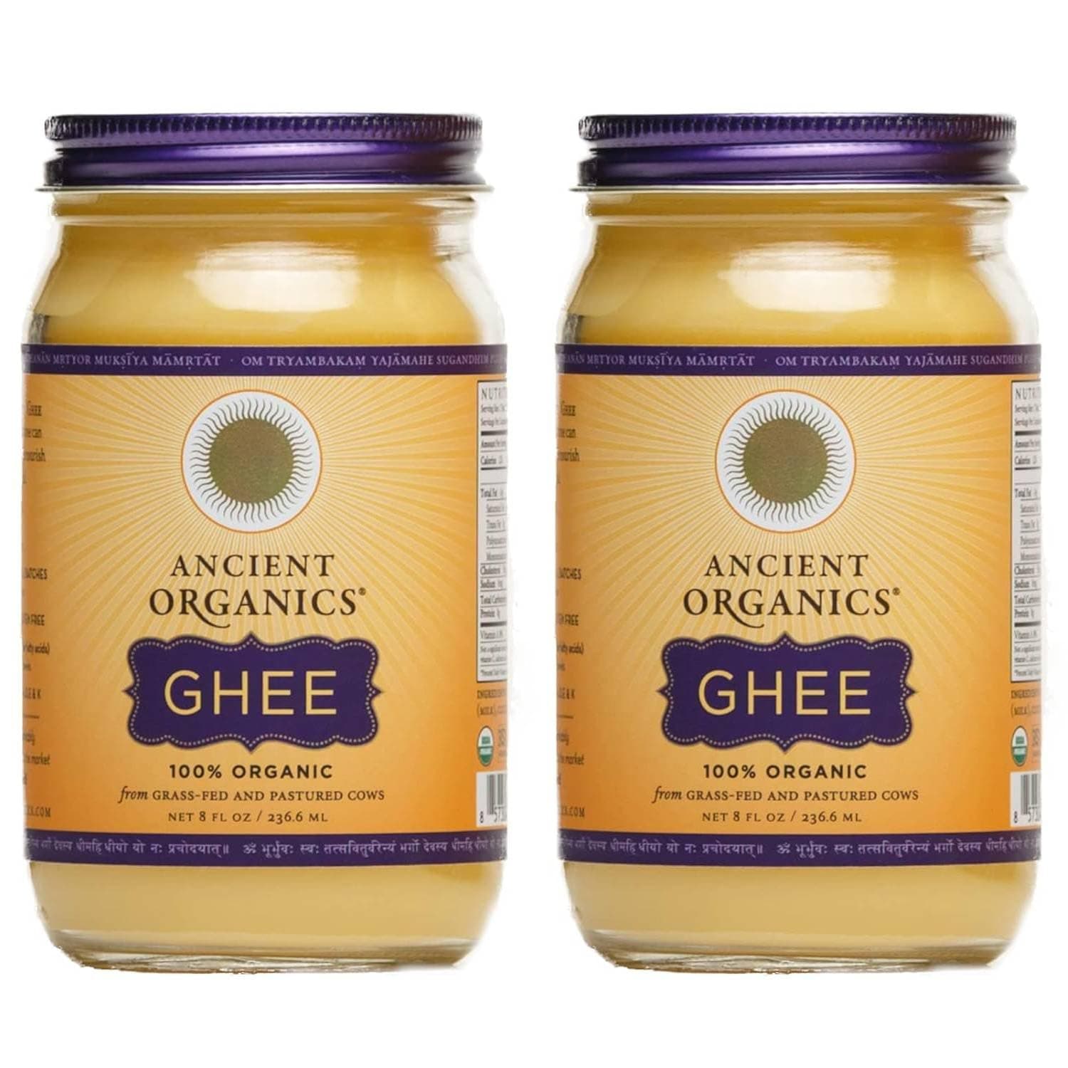 Ancient Organics 100% Ghee from grass-fed cows, 2-Pack of 8oz