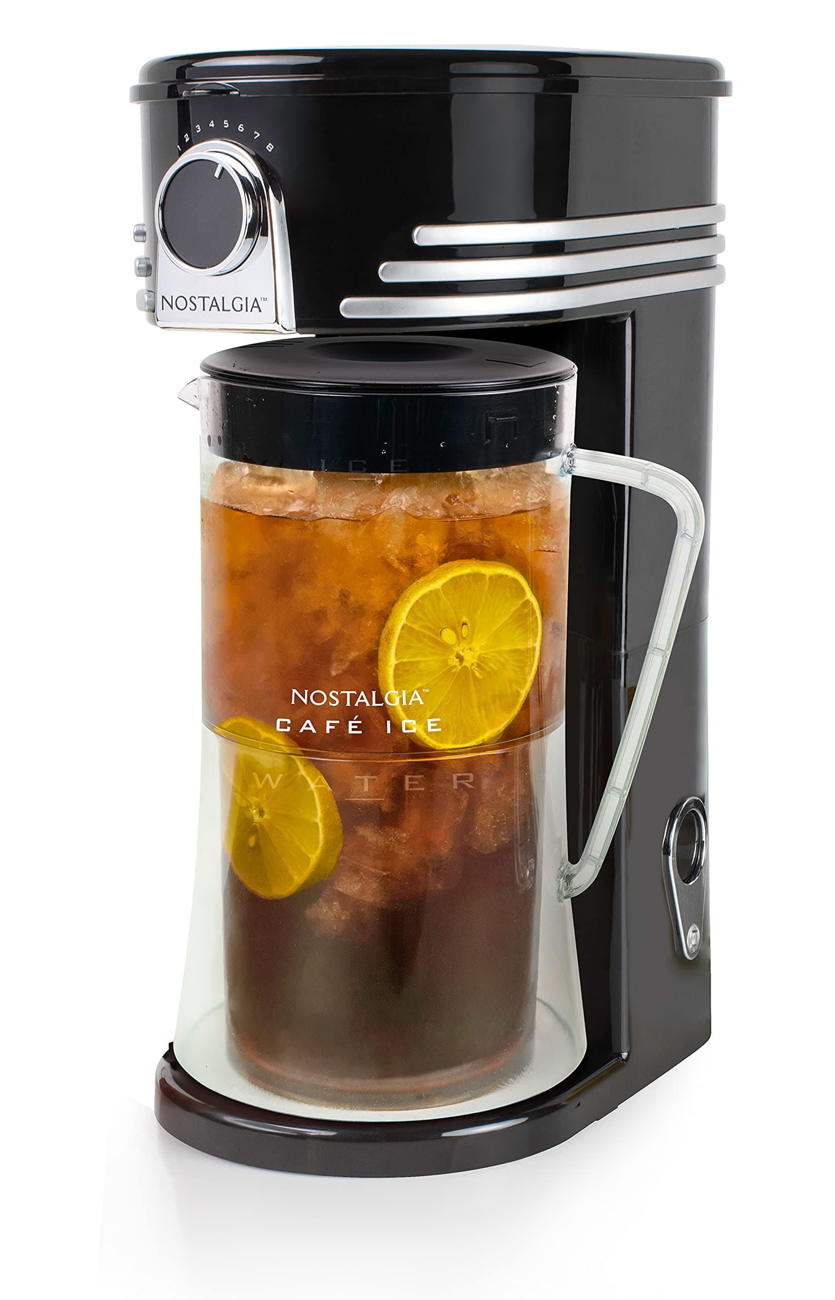 Nostalgia 3-Quart Iced Tea & Coffee Brewing System With Double-Insulated Pitcher, Strength Selector & Infuser Chamber, Also Perfect For Lattes, Lemonade, Flavored Water, Black